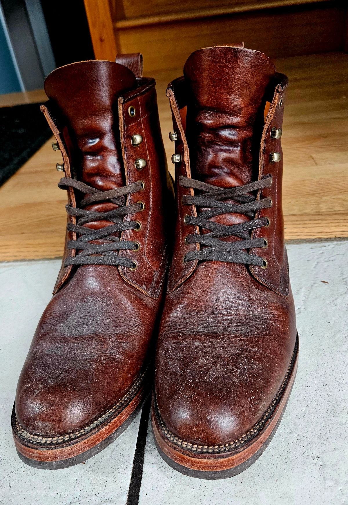 Photo by hosekileather on February 4, 2024 of the Tahura Captoelari Plain Toe in Badalassi Carlo Dark Brown Nemesis.