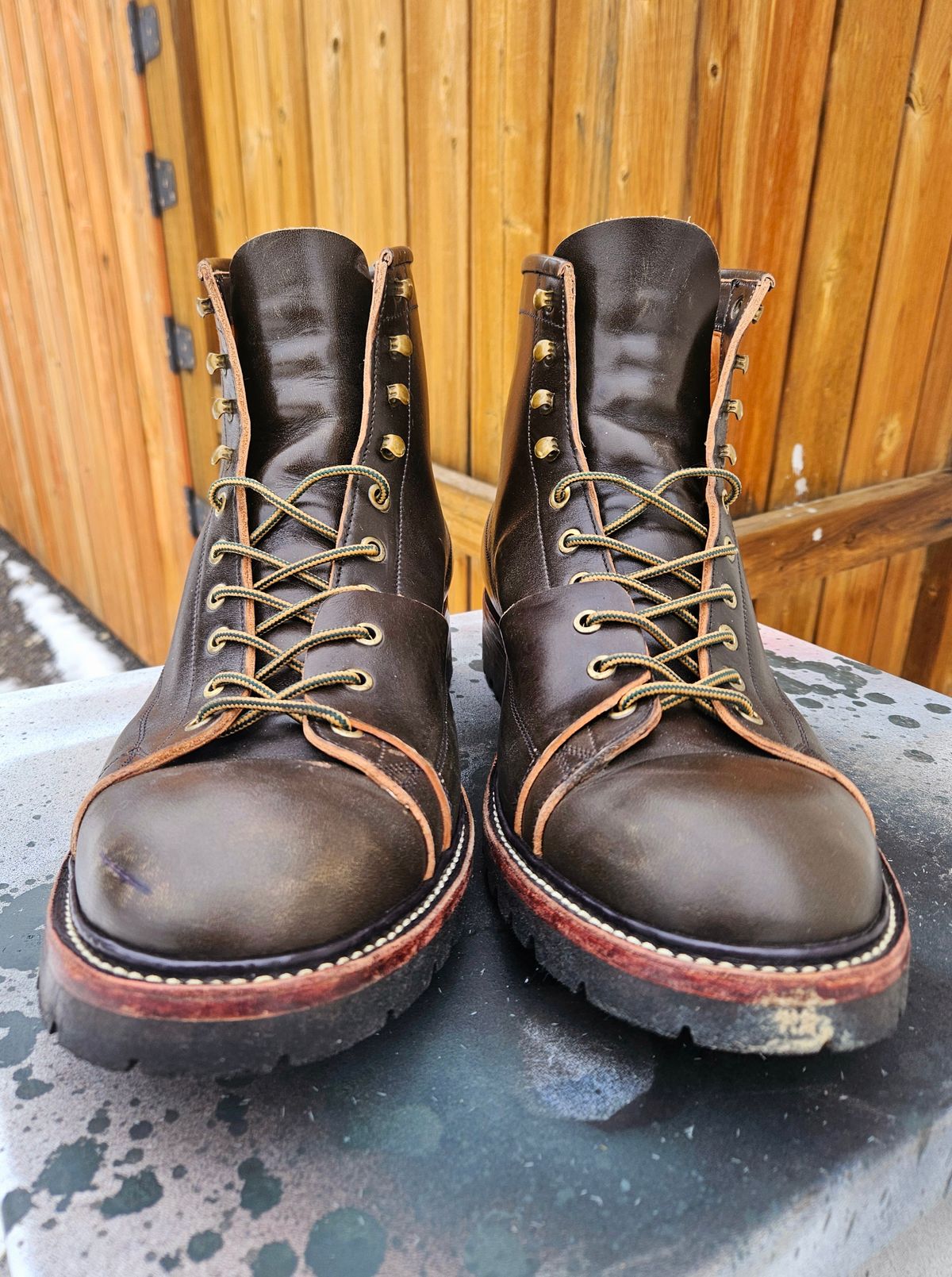 Photo by hosekileather on December 4, 2024 of the Jakkrabbits Monkey Boot in Maryam Olive Horsebutt.