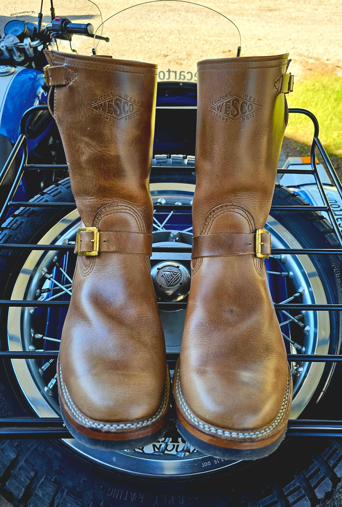 Photo by hosekileather on October 1, 2024 of the Wesco Mister Lou in Horween Natural Chromexcel.