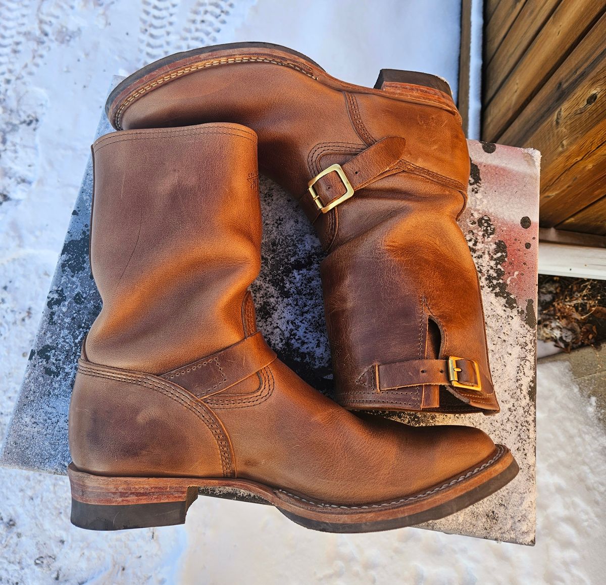 Photo by hosekileather on January 1, 2025 of the Wesco Mister Lou in Horween Natural Chromexcel.