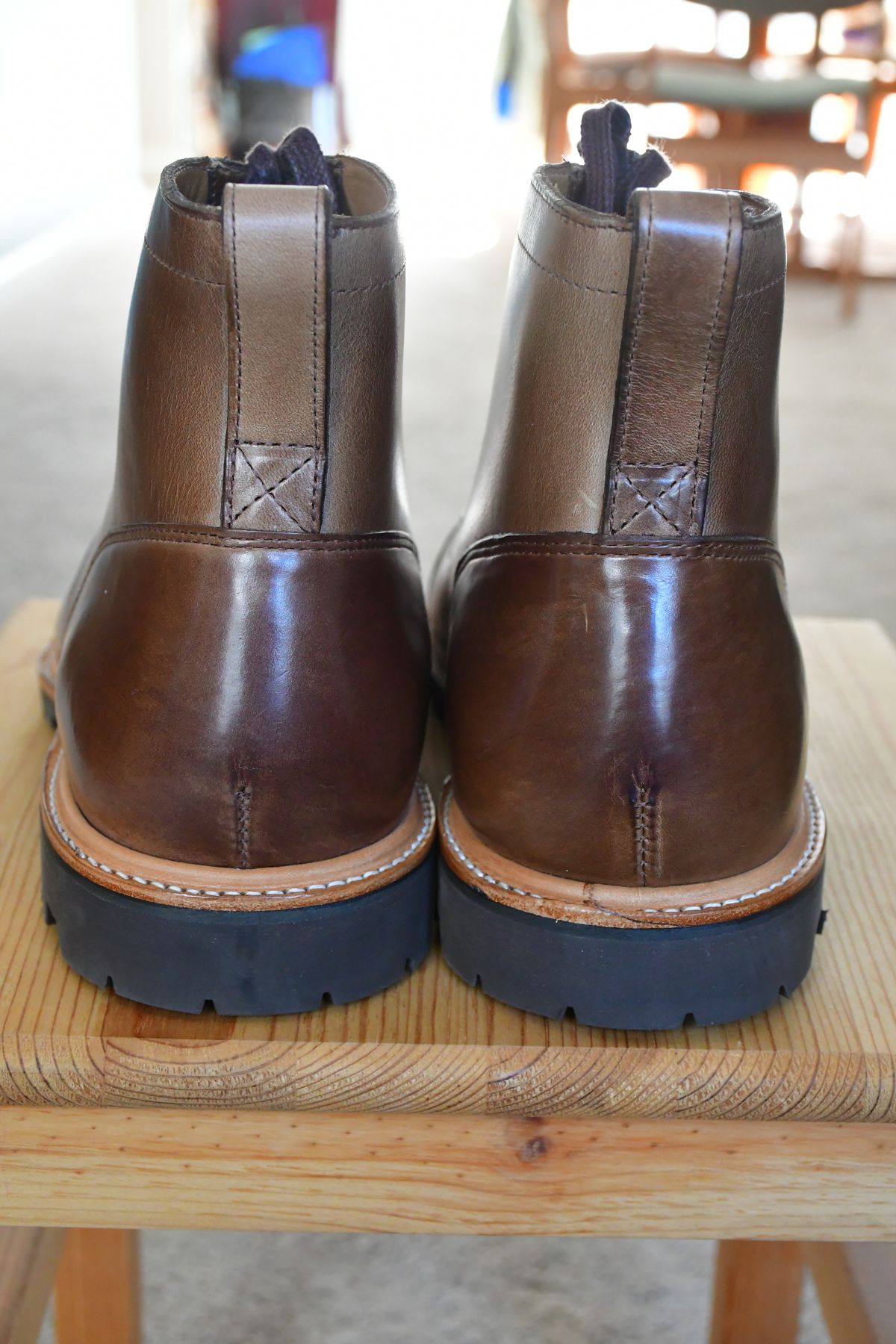 Photo by hosekileather on October 1, 2023 of the J.Crew Kenton Pacer Boots in Horween Natural Chromexcel.