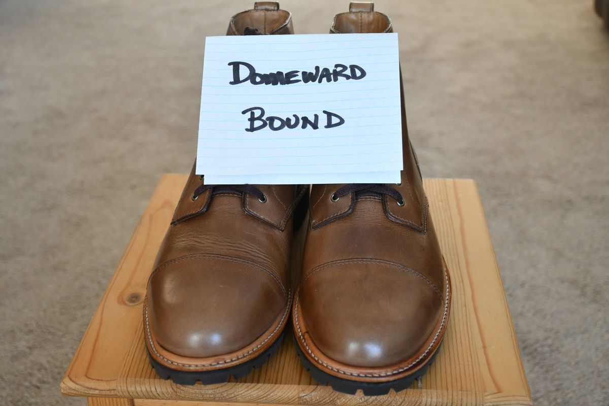 Photo by hosekileather on October 1, 2023 of the J.Crew Kenton Pacer Boots in Horween Natural Chromexcel.