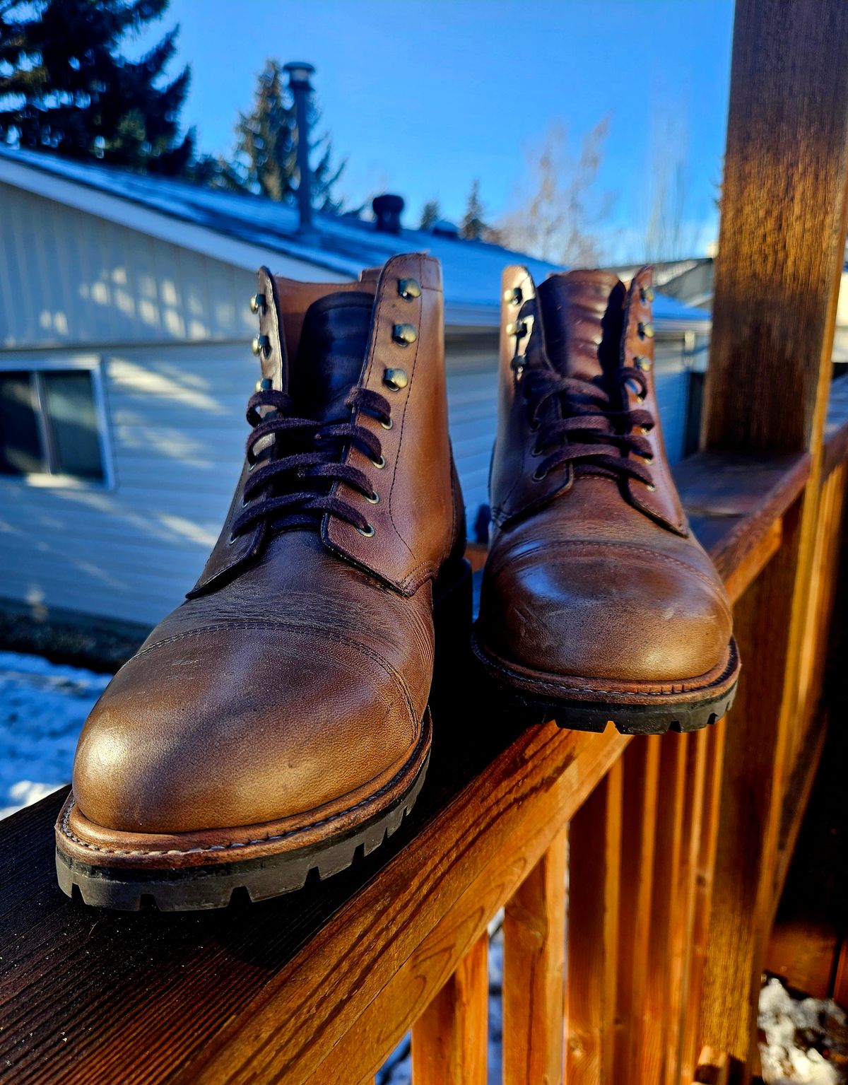 Photo by hosekileather on January 1, 2024 of the J.Crew Kenton Pacer Boots in Horween Natural Chromexcel.