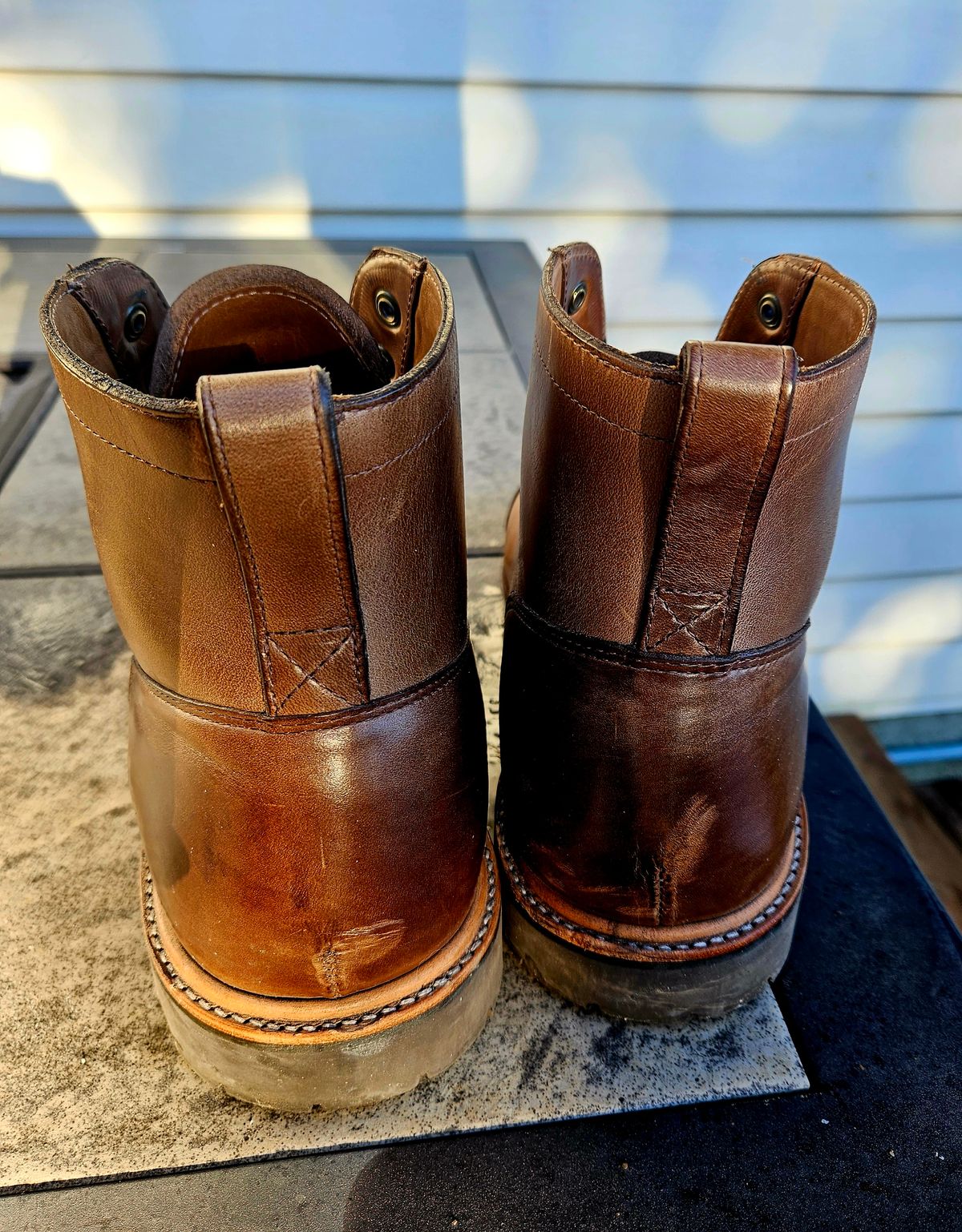 Photo by hosekileather on January 1, 2024 of the J.Crew Kenton Pacer Boots in Horween Natural Chromexcel.