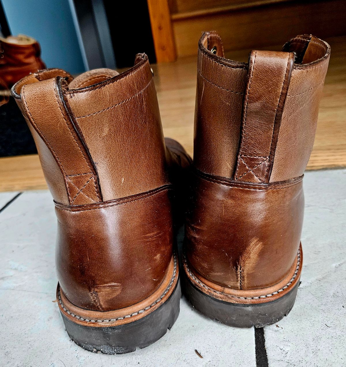 Photo by hosekileather on February 4, 2024 of the J.Crew Kenton Pacer Boots in Horween Natural Chromexcel.