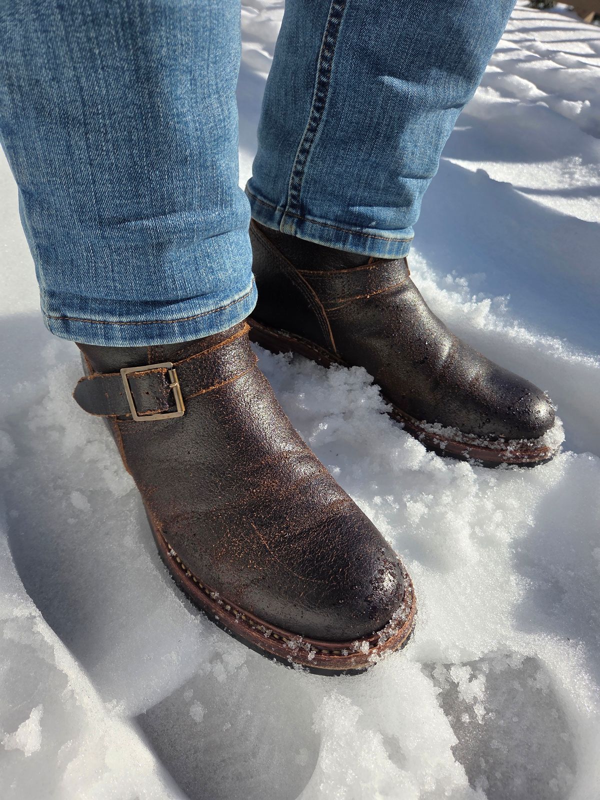 Photo by farroyo81 on December 3, 2025 of the John Lofgren Wabash Engineer Boots in Horween Dark Brown Waxed Flesh.