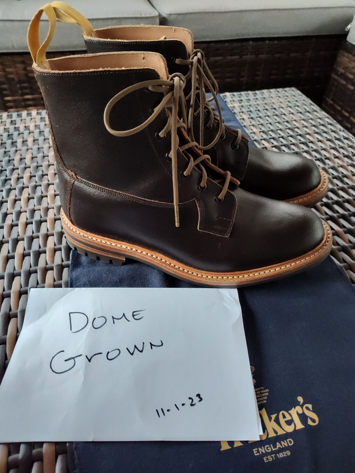 Photo by farroyo81 on November 1, 2023 of the Tricker's Burford Plain Derby Boot in Horween Java Waxed Flesh.