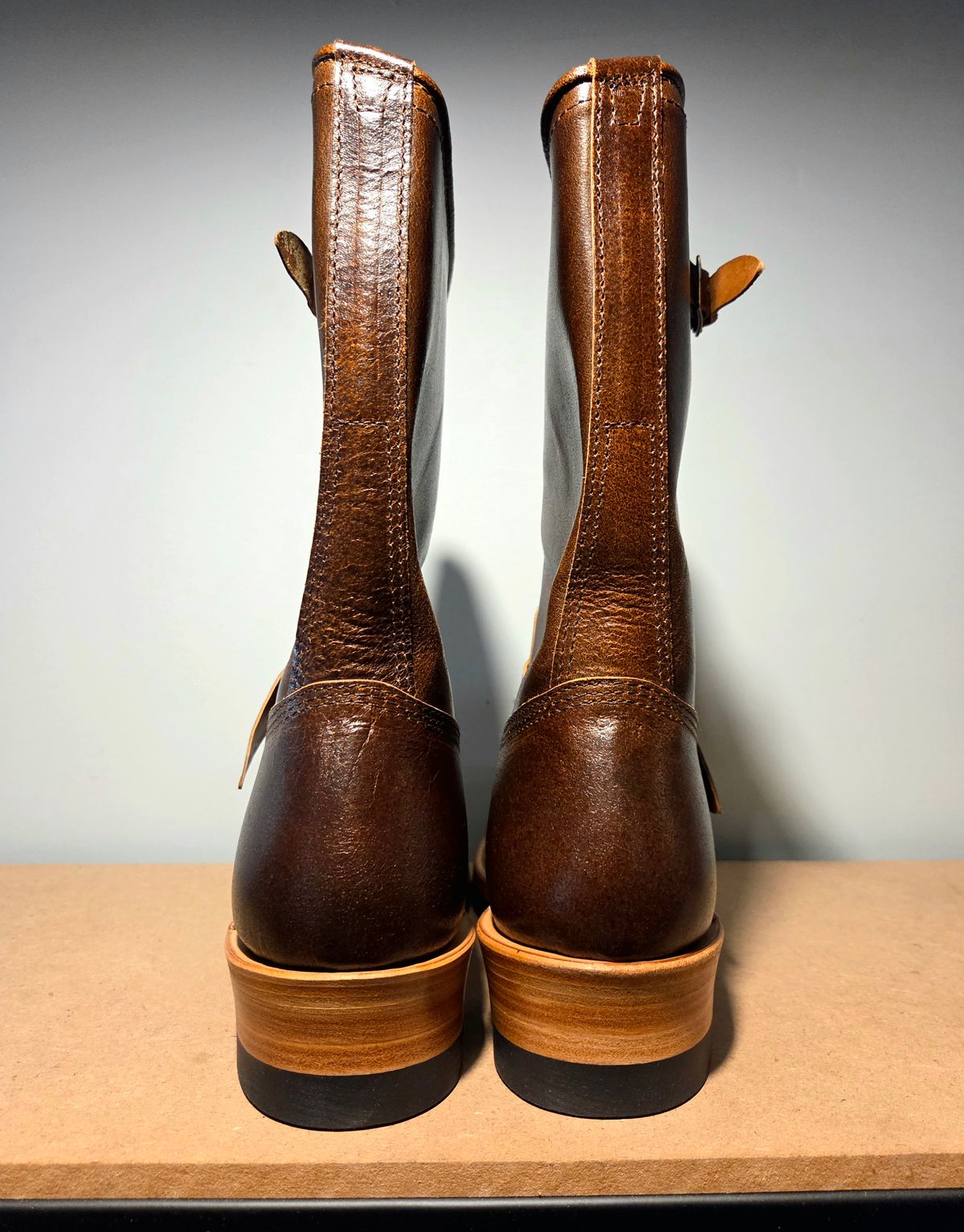Photo by farroyo81 on October 1, 2025 of the John Lofgren Wabash Engineer Boots in Horween SHF Horsehide Havana.