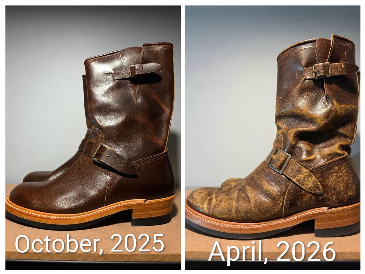 Photo by farroyo81 on April 7, 2026 of the John Lofgren Wabash Engineer Boots in Horween SHF Horsehide Havana.