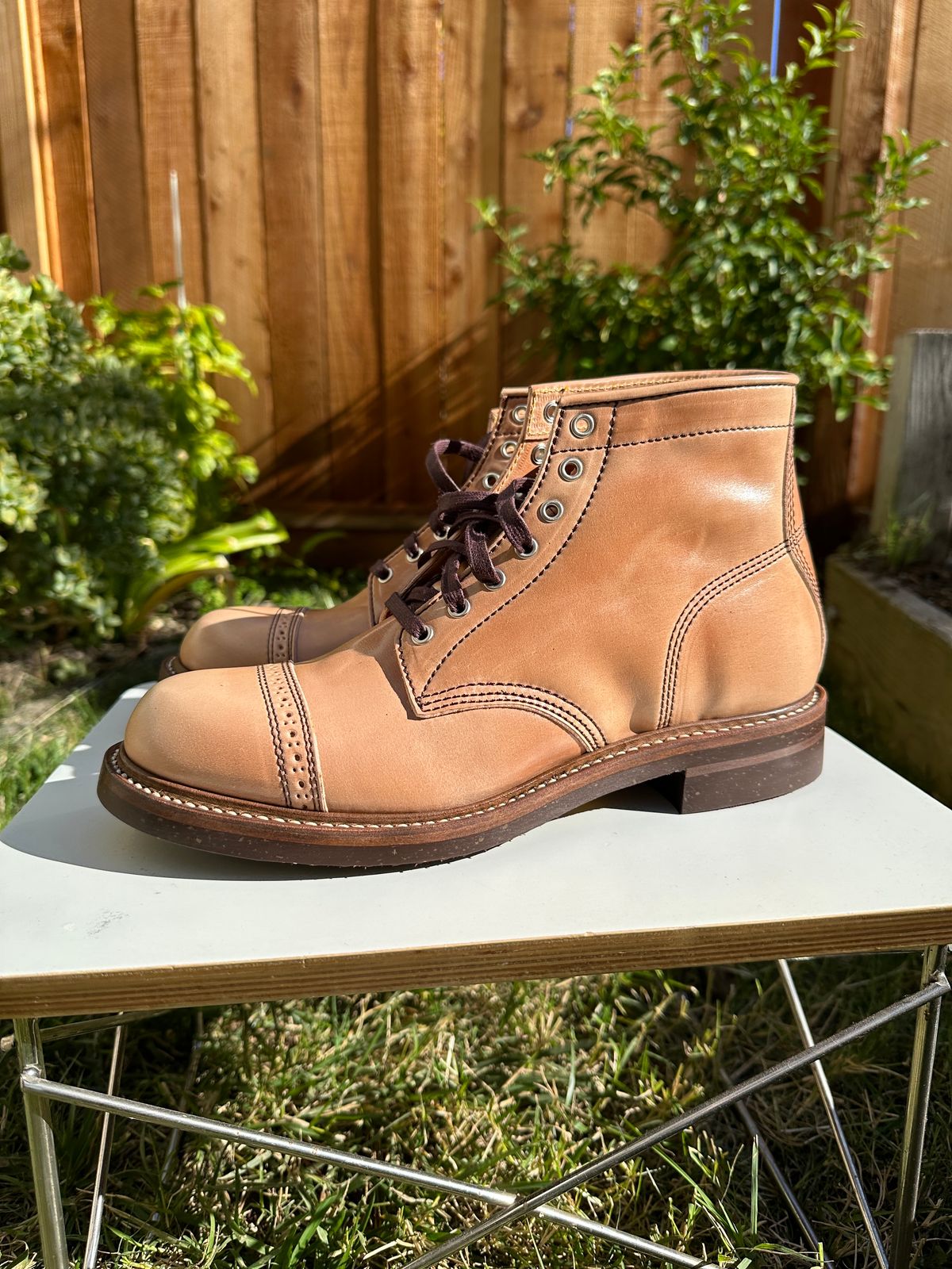 Photo by bankrobber on November 1, 2023 of the John Lofgren Combat Boots in Shinki Natural Shell Cordovan.