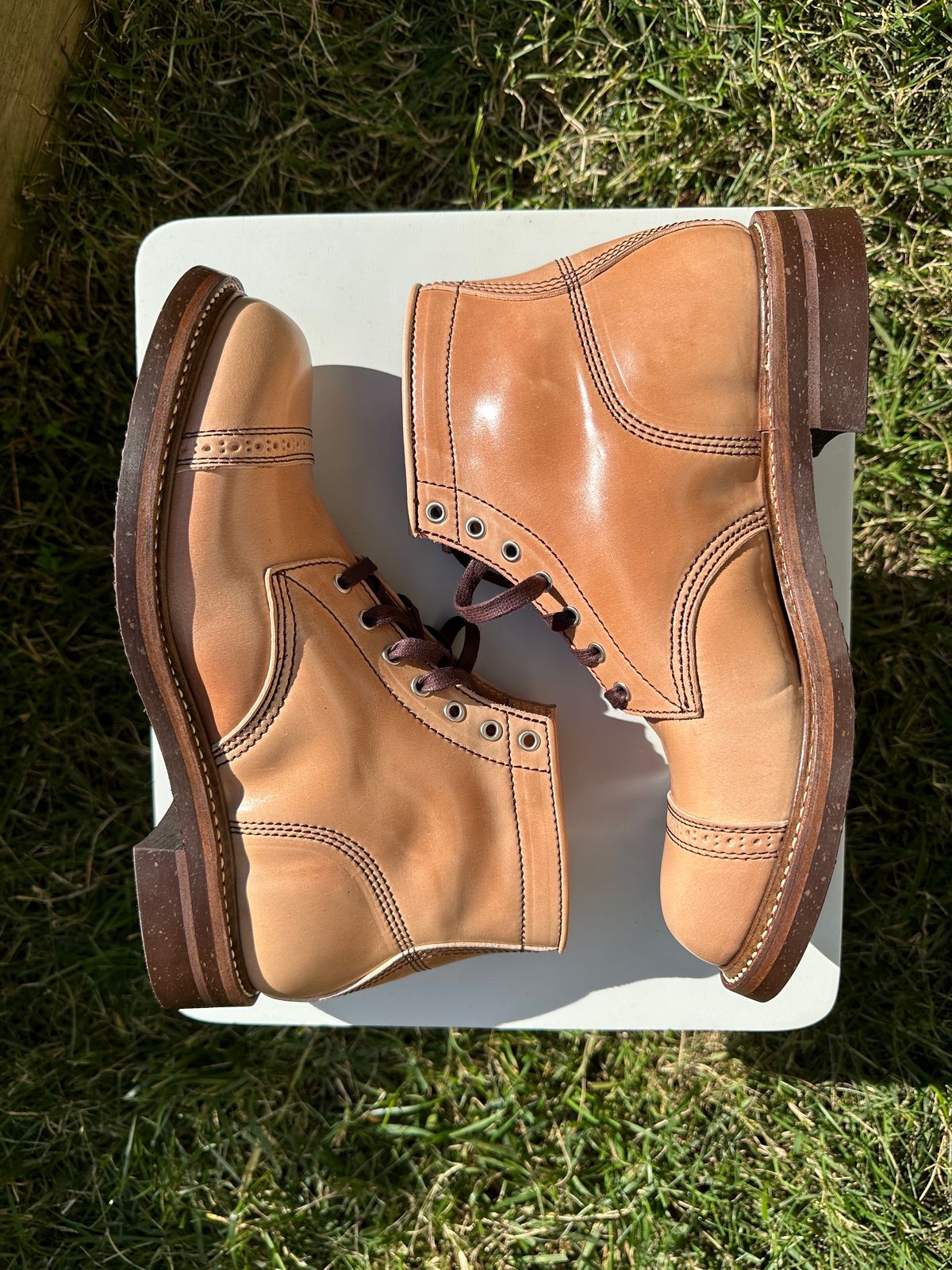 Photo by bankrobber on November 1, 2023 of the John Lofgren Combat Boots in Shinki Natural Shell Cordovan.