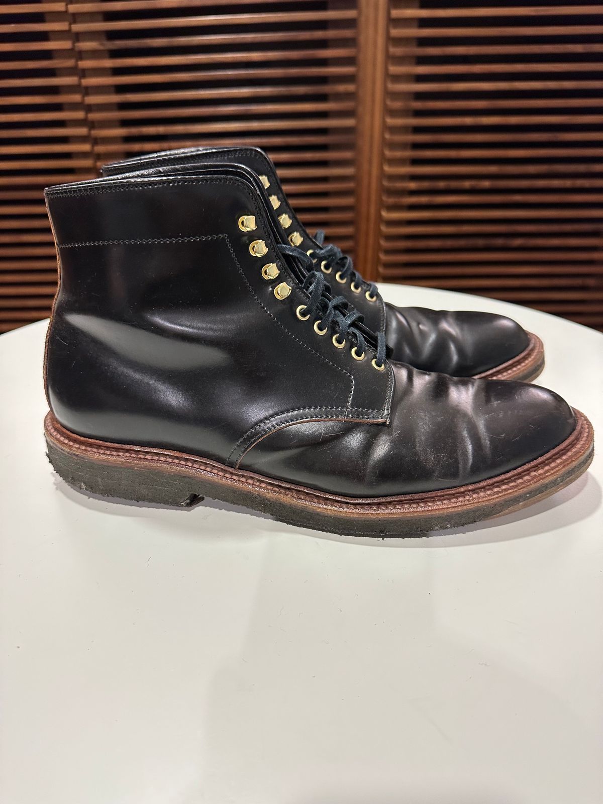 Photo by bankrobber on July 27, 2023 of the Alden x Leffot Walter in Horween Black Shell Cordovan.