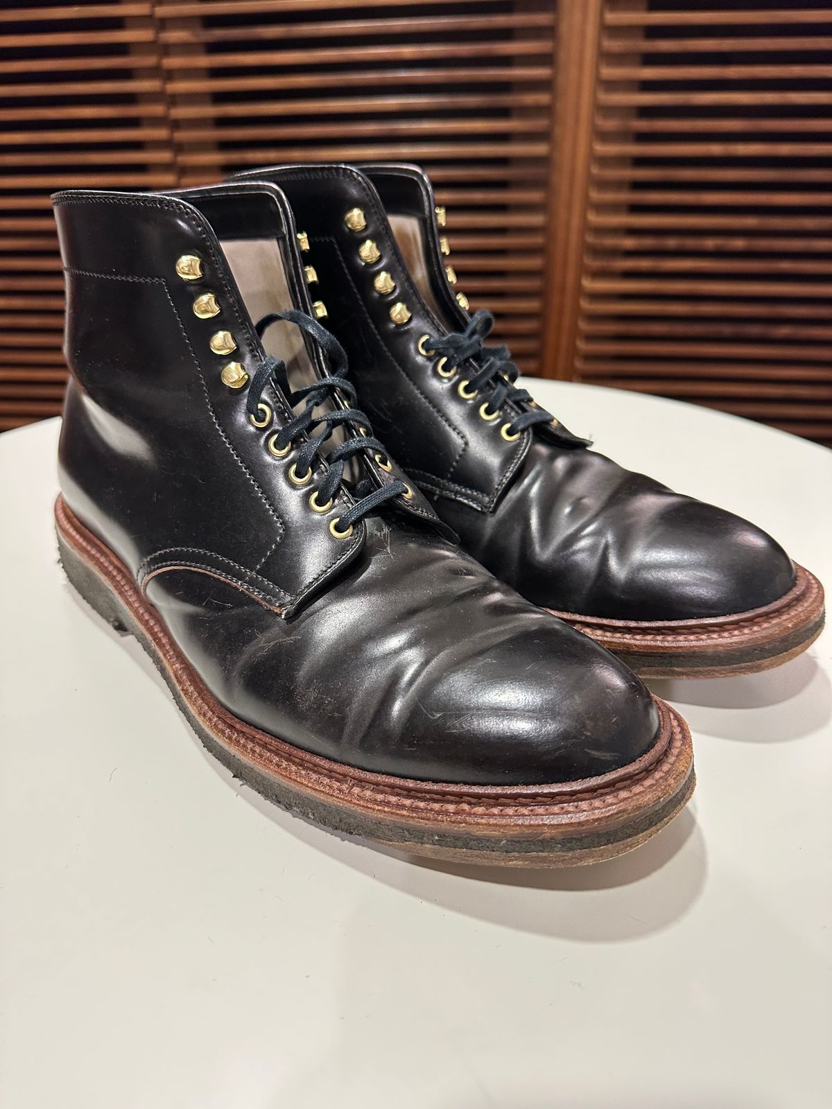 Photo by bankrobber on July 27, 2023 of the Alden x Leffot Walter in Horween Black Shell Cordovan.