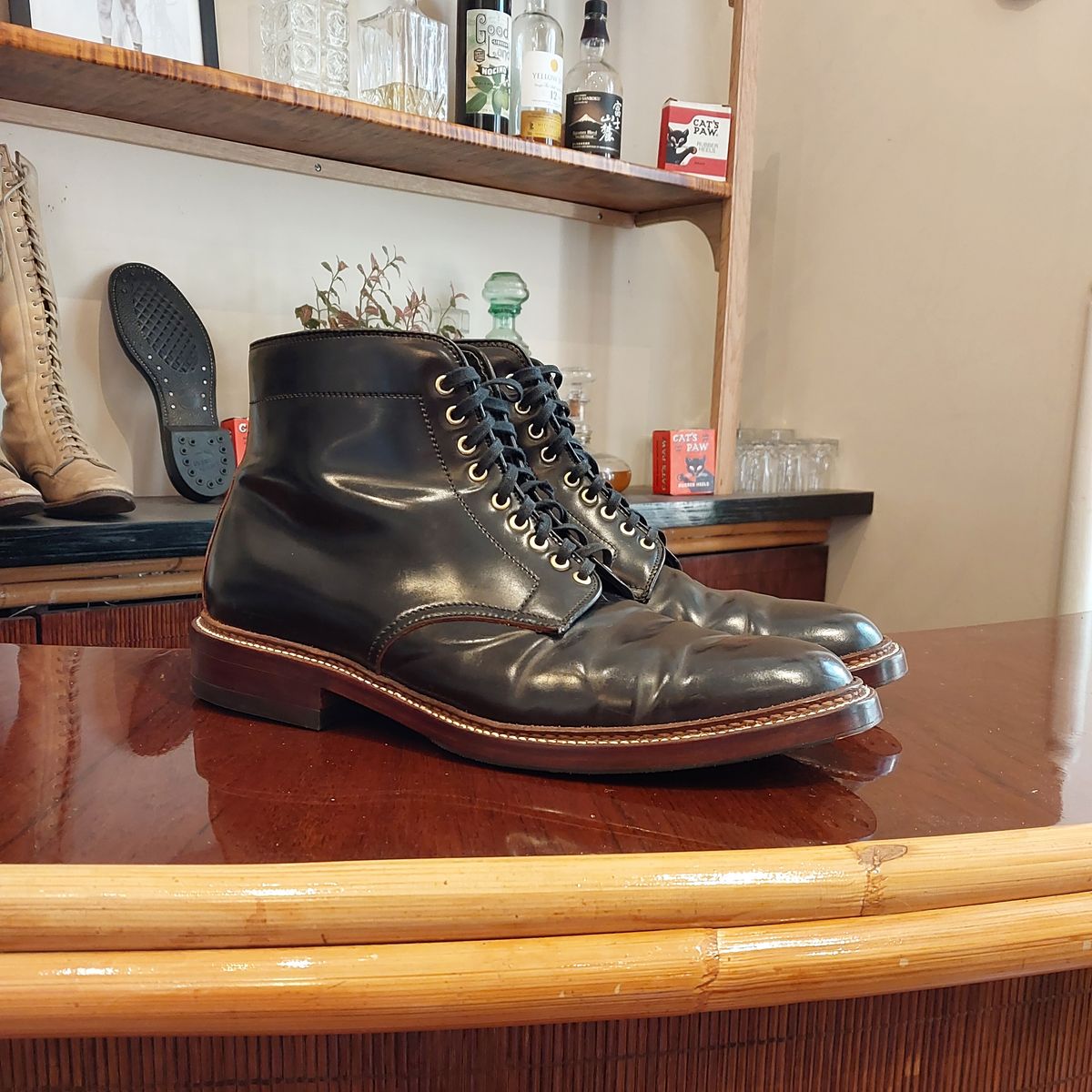 Photo by bankrobber on June 22, 2024 of the Alden x Leffot Walter in Horween Black Shell Cordovan.
