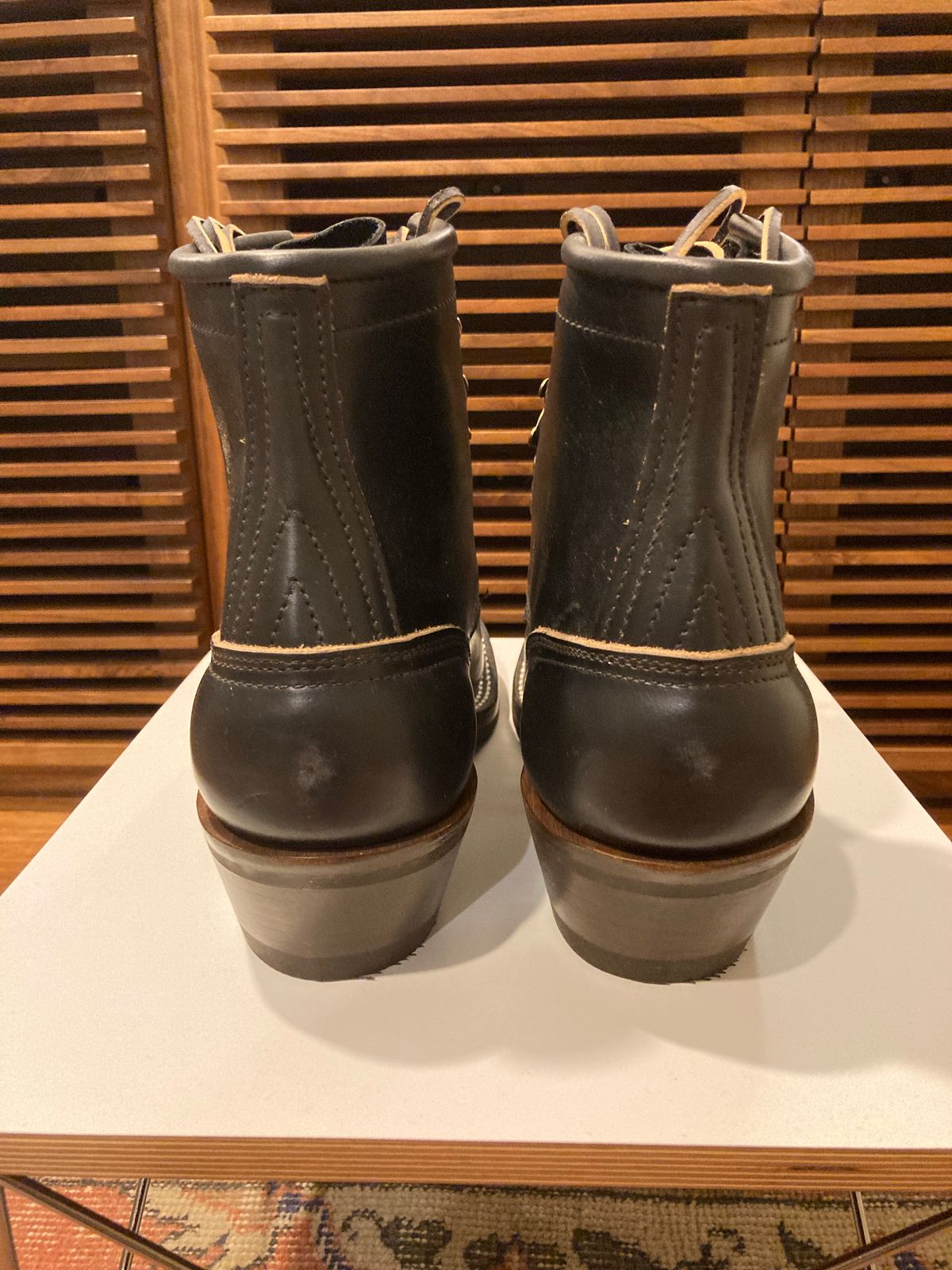 Photo by bankrobber on October 4, 2022 of the Nicks Packer in Horween Black Chromexcel.
