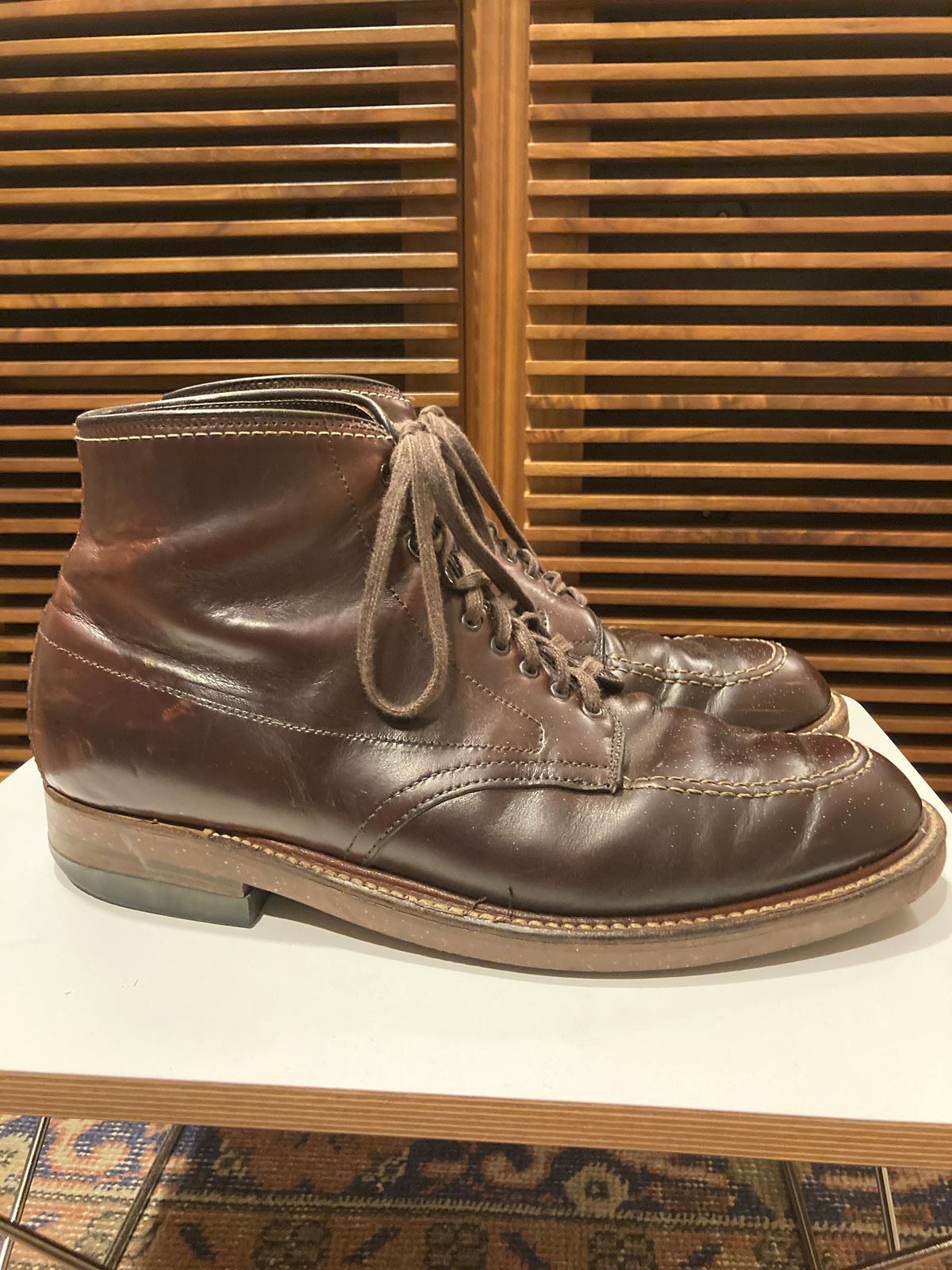 Photo by bankrobber on September 23, 2022 of the Alden Indy Boot in Horween Brown Chromexcel.