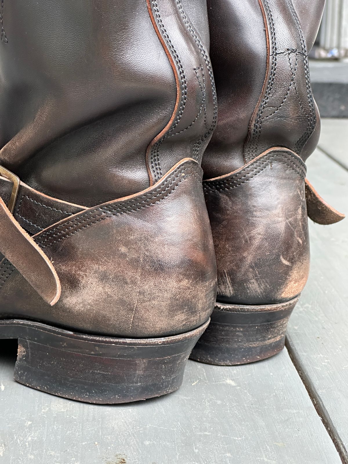 Photo by bankrobber on April 1, 2026 of the Unsung U 22-2 Engineer Boot in Maryam Toscanello Horsebutt Overdyed Black.