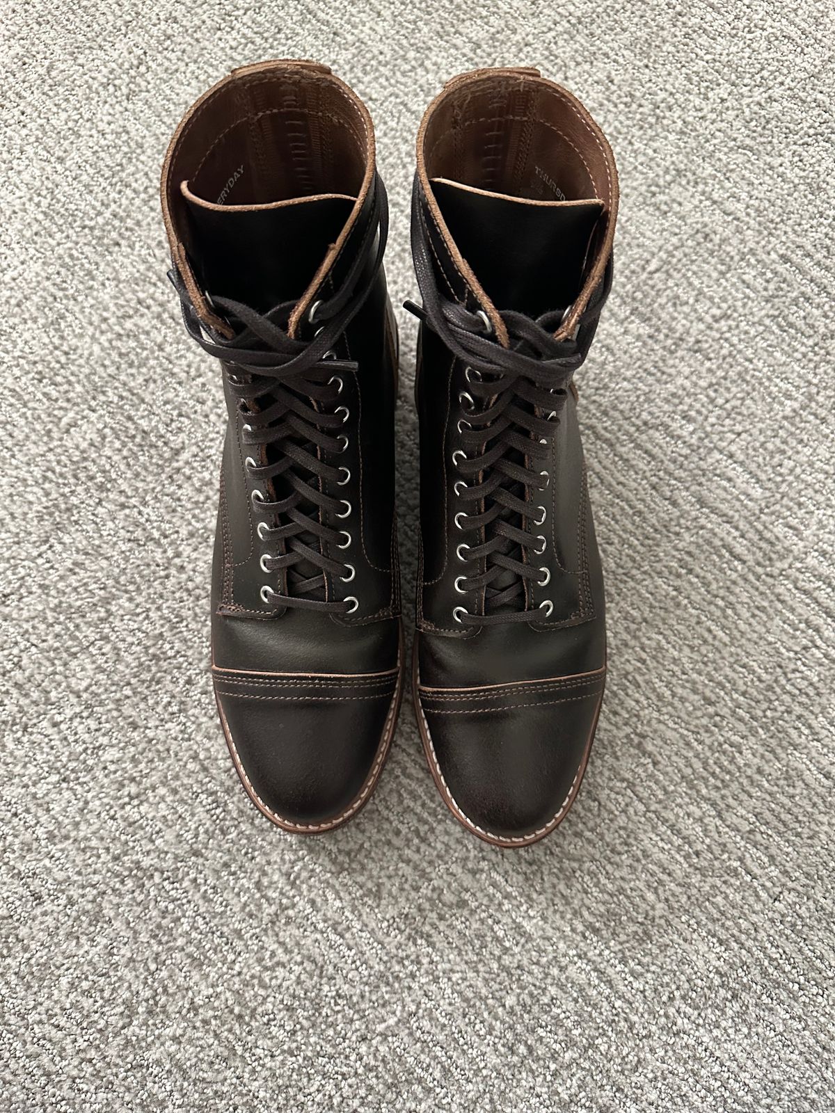 Photo by carey_francis on November 6, 2023 of the Thursday Logger in Horween Dark Brown Waxed Flesh.