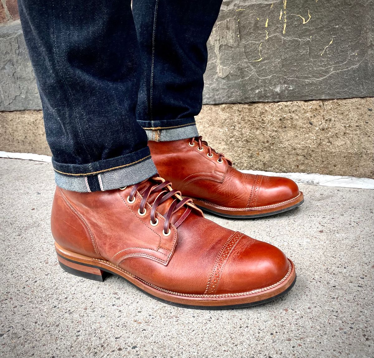 Photo by PebbleBomb on April 1, 2022 of the Viberg Service Boot in Horween Natural Dublin.