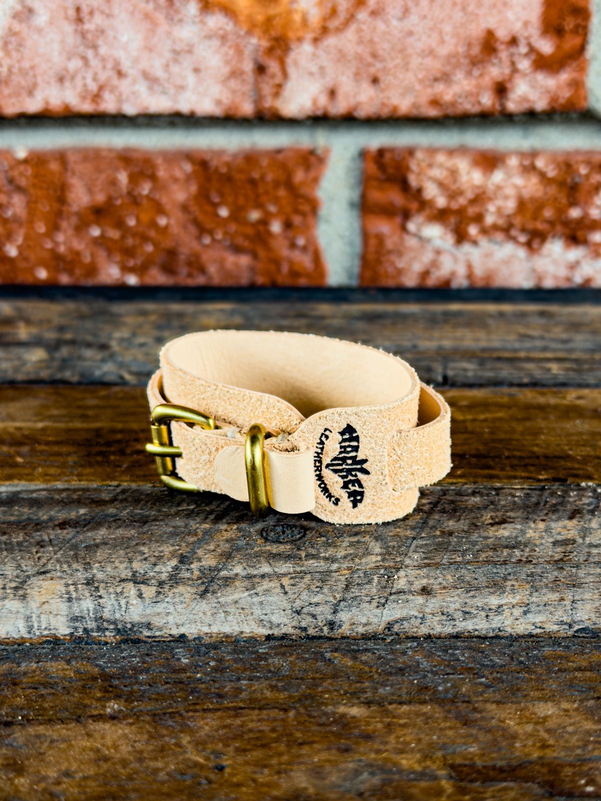 Photo by KVanDev on October 4, 2025 of the Harker Leatherworks Leather cuff in Unknown Natural Veg Tan Roughout.
