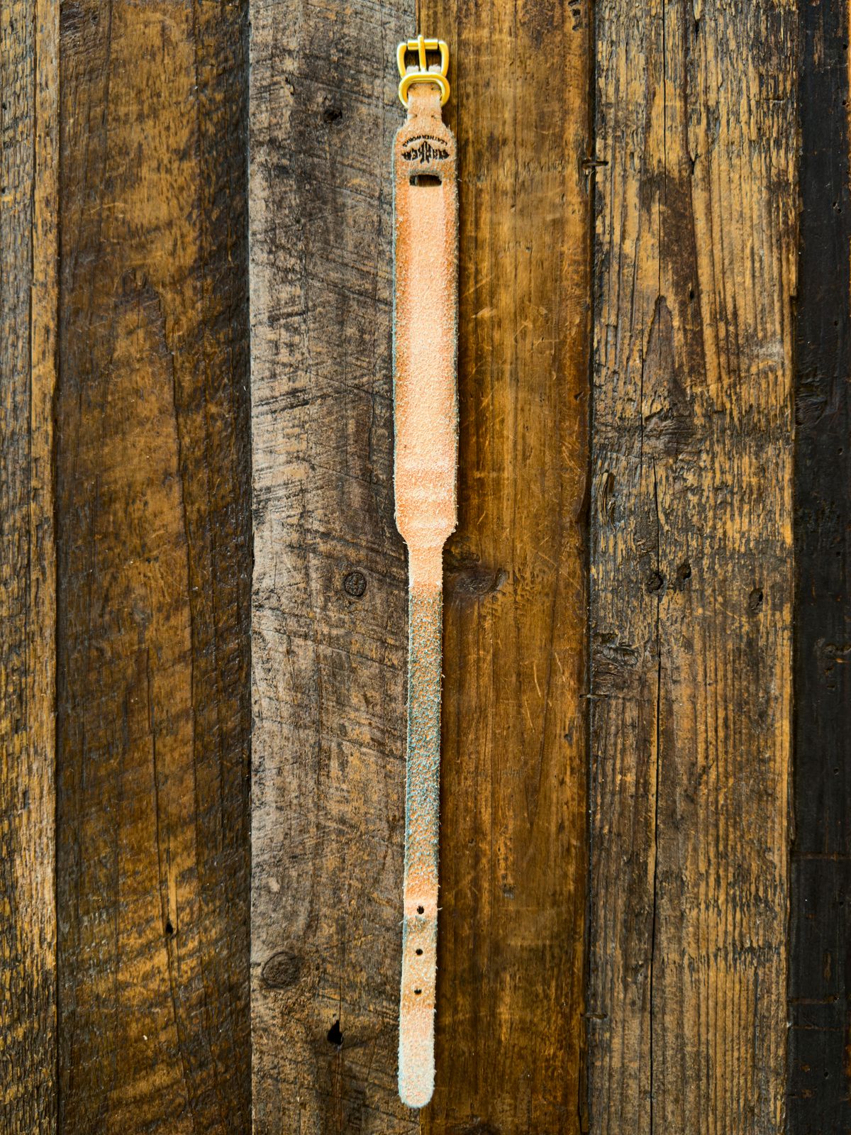 Photo by KVanDev on October 31, 2025 of the Harker Leatherworks Leather cuff in Unknown Natural Veg Tan Roughout.