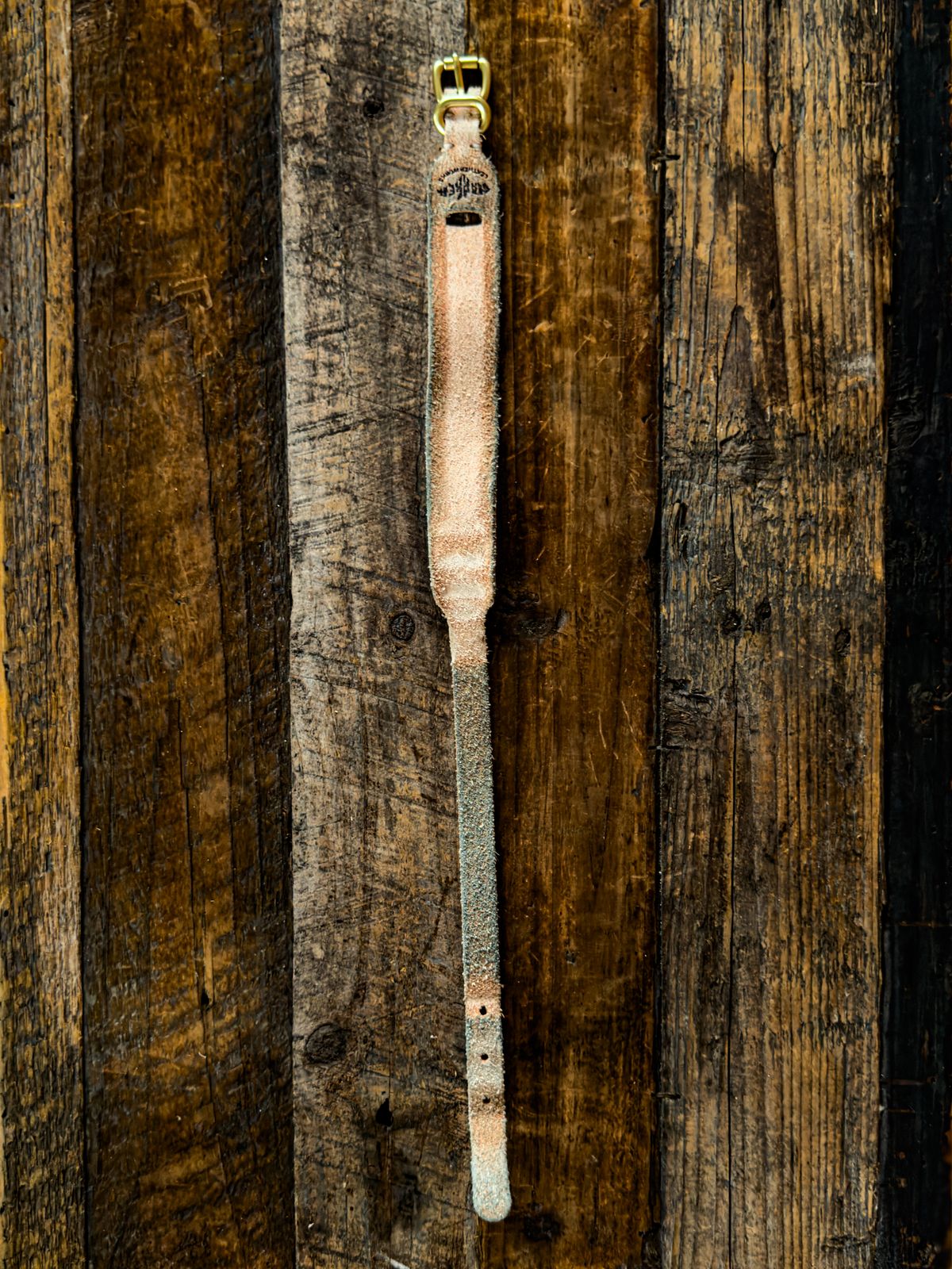 Photo by KVanDev on December 1, 2025 of the Harker Leatherworks Leather cuff in Unknown Natural Veg Tan Roughout.