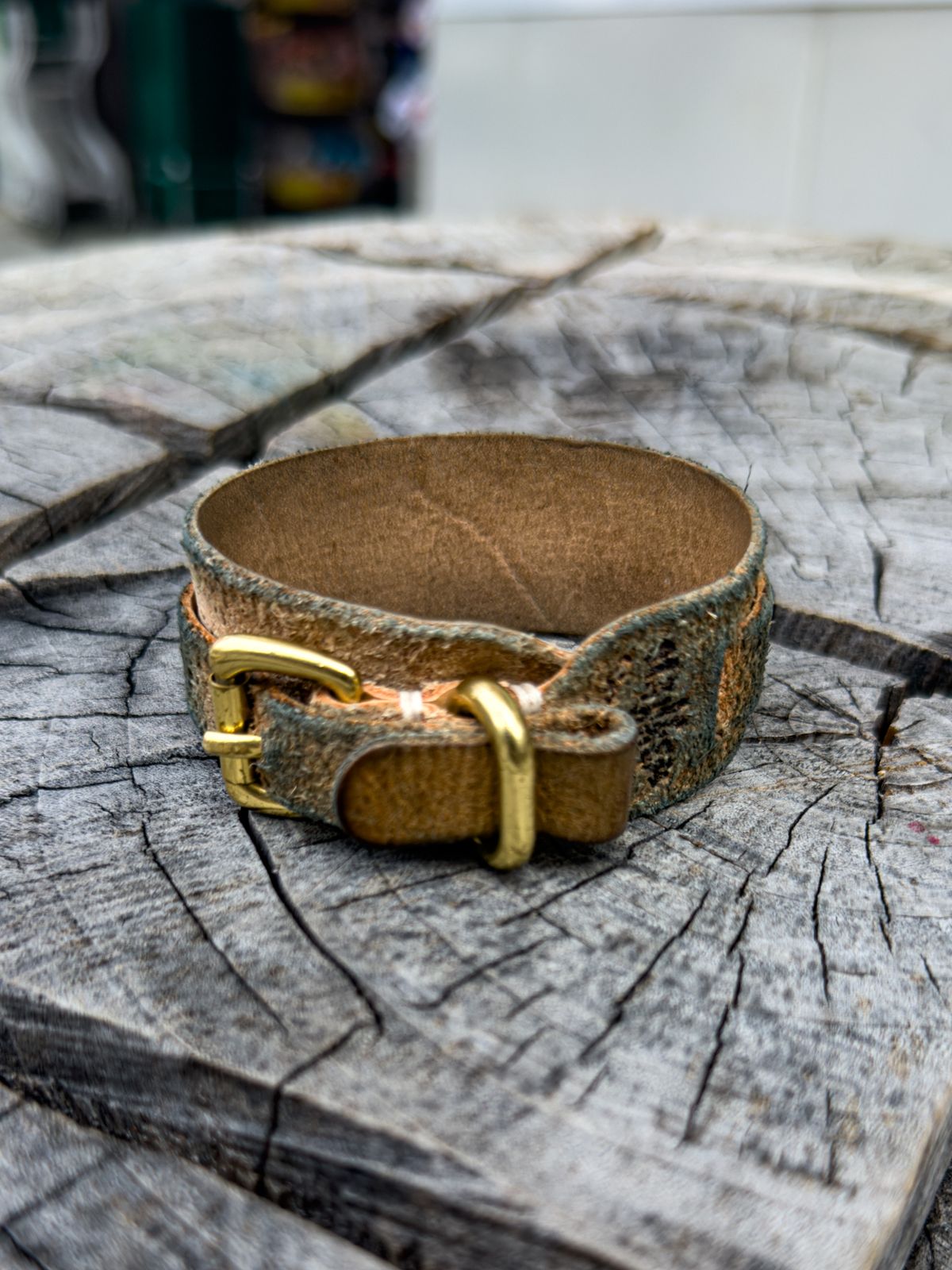 Photo by KVanDev on March 6, 2026 of the Harker Leatherworks Leather cuff in Unknown Natural Veg Tan Roughout.