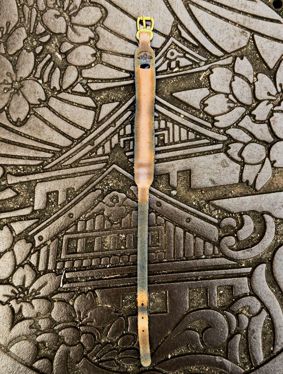 Photo by KVanDev on March 6, 2026 of the Harker Leatherworks Leather cuff in Unknown Natural Veg Tan Roughout.