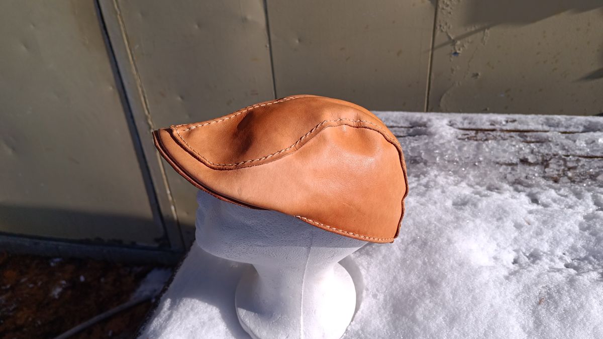 Photo by timmoffatt on December 1, 2025 of the Self-Made Flat Cap in Vegetable Tan.