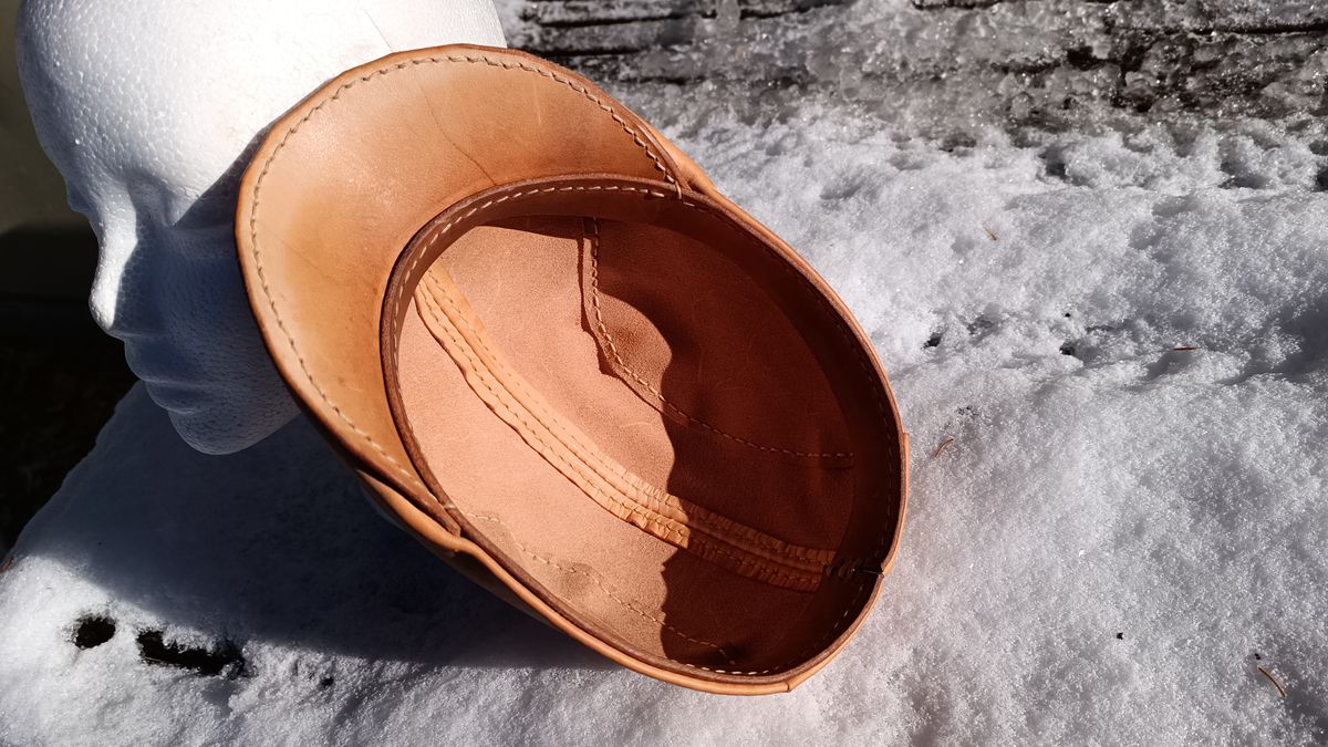 Photo by timmoffatt on December 1, 2025 of the Self-Made Flat Cap in Vegetable Tan.