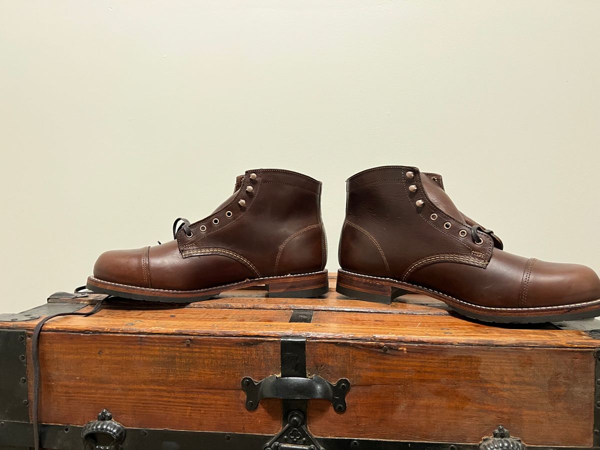Photo by mluchterhand on October 8, 2025 of the Wolverine 1000 Mile Cap-Toe Boot in Horween Havana Brown Chromexcel.