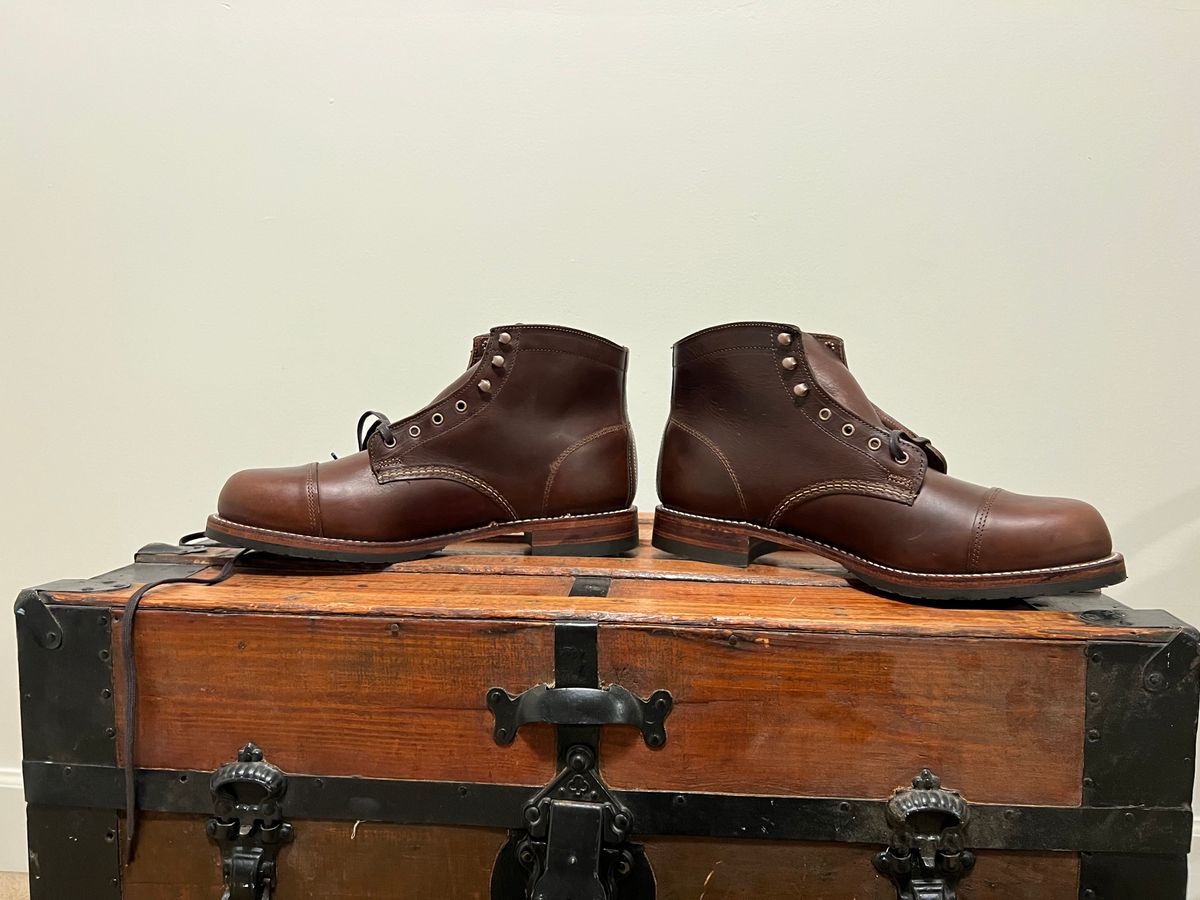 Photo by mluchterhand on October 8, 2025 of the Wolverine 1000 Mile Cap-Toe Boot in Horween Havana Brown Chromexcel.