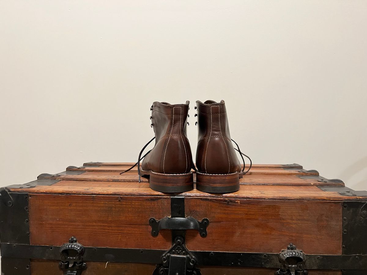 Photo by mluchterhand on October 8, 2025 of the Wolverine 1000 Mile Cap-Toe Boot in Horween Havana Brown Chromexcel.