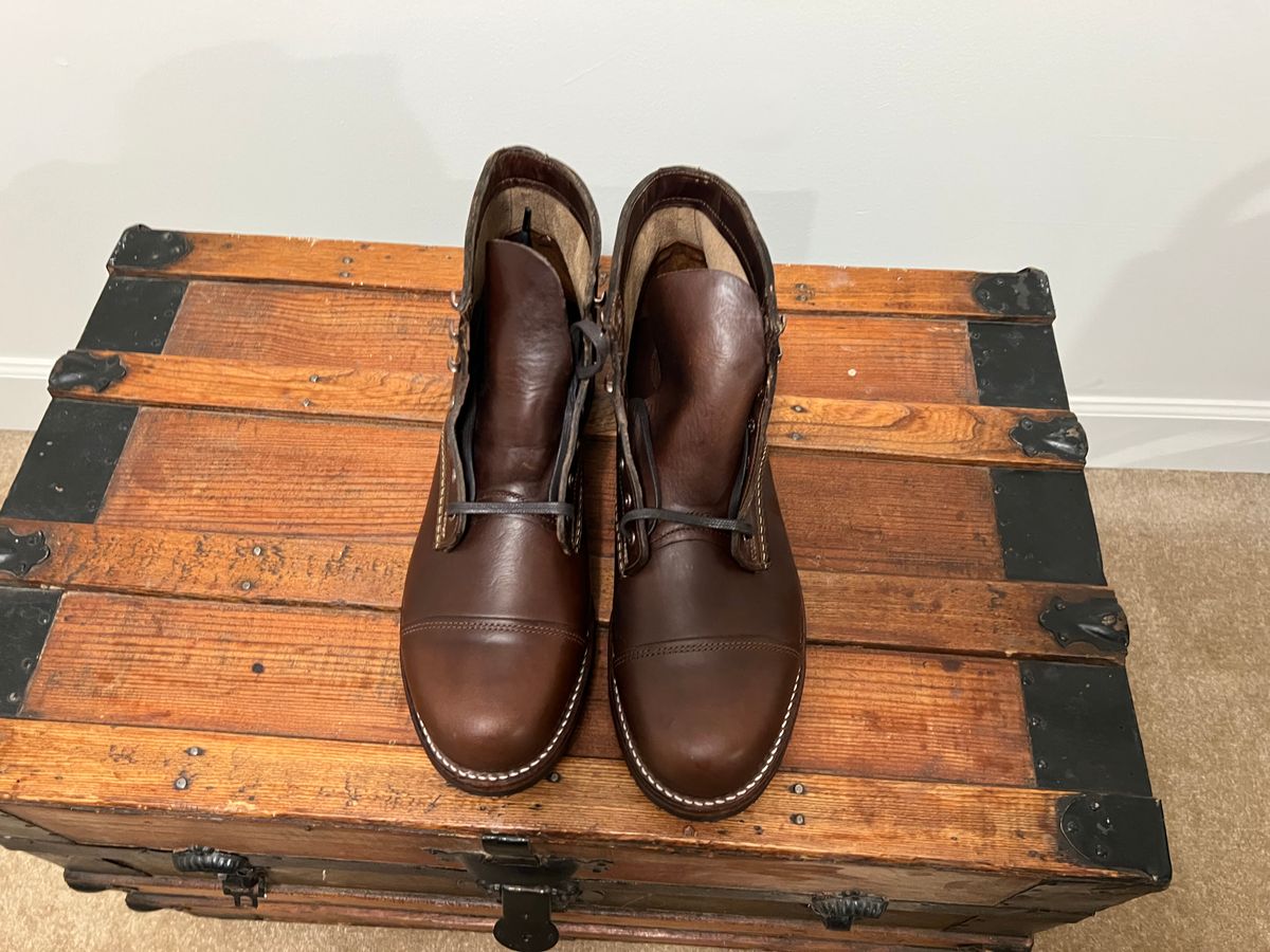 Photo by mluchterhand on October 8, 2025 of the Wolverine 1000 Mile Cap-Toe Boot in Horween Havana Brown Chromexcel.