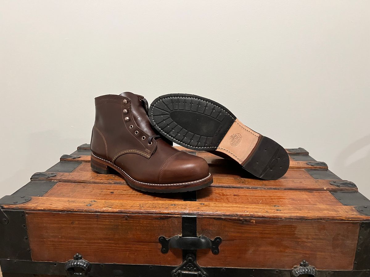 Photo by mluchterhand on October 8, 2025 of the Wolverine 1000 Mile Cap-Toe Boot in Horween Havana Brown Chromexcel.