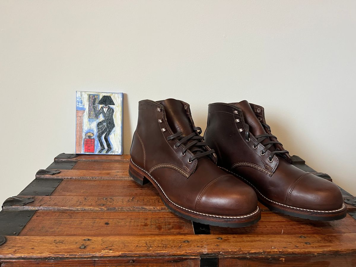 Photo by mluchterhand on November 5, 2025 of the Wolverine 1000 Mile Cap-Toe Boot in Horween Havana Brown Chromexcel.