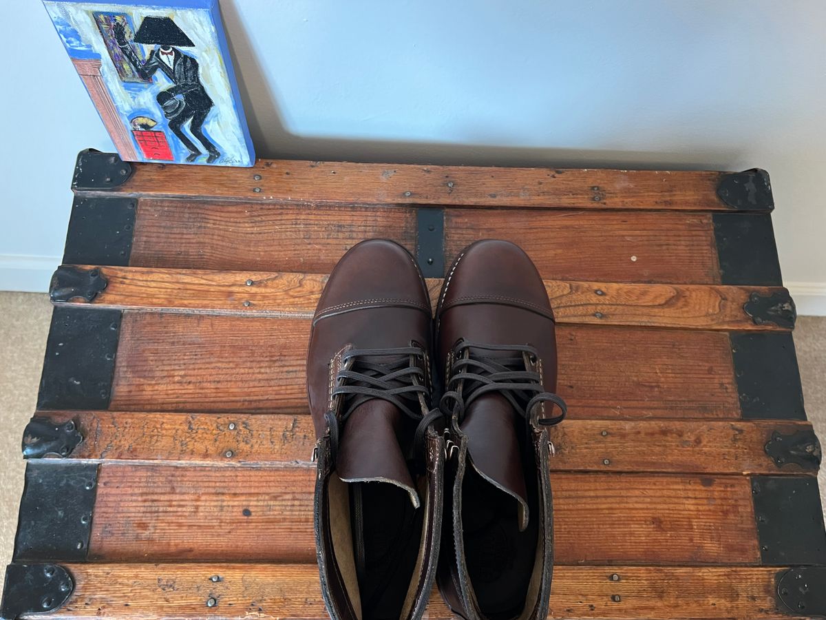 Photo by mluchterhand on November 5, 2025 of the Wolverine 1000 Mile Cap-Toe Boot in Horween Havana Brown Chromexcel.