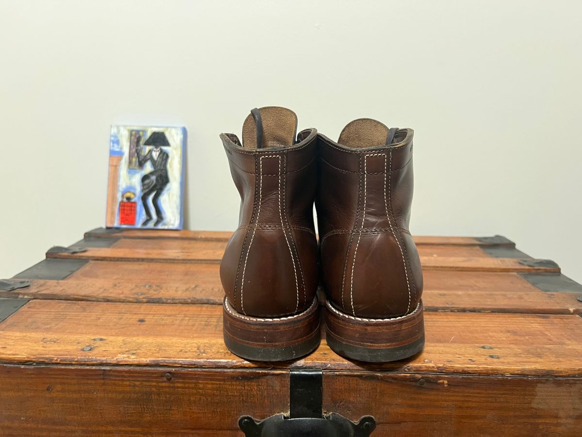 Photo by mluchterhand on December 6, 2025 of the Wolverine 1000 Mile Cap-Toe Boot in Horween Havana Brown Chromexcel.