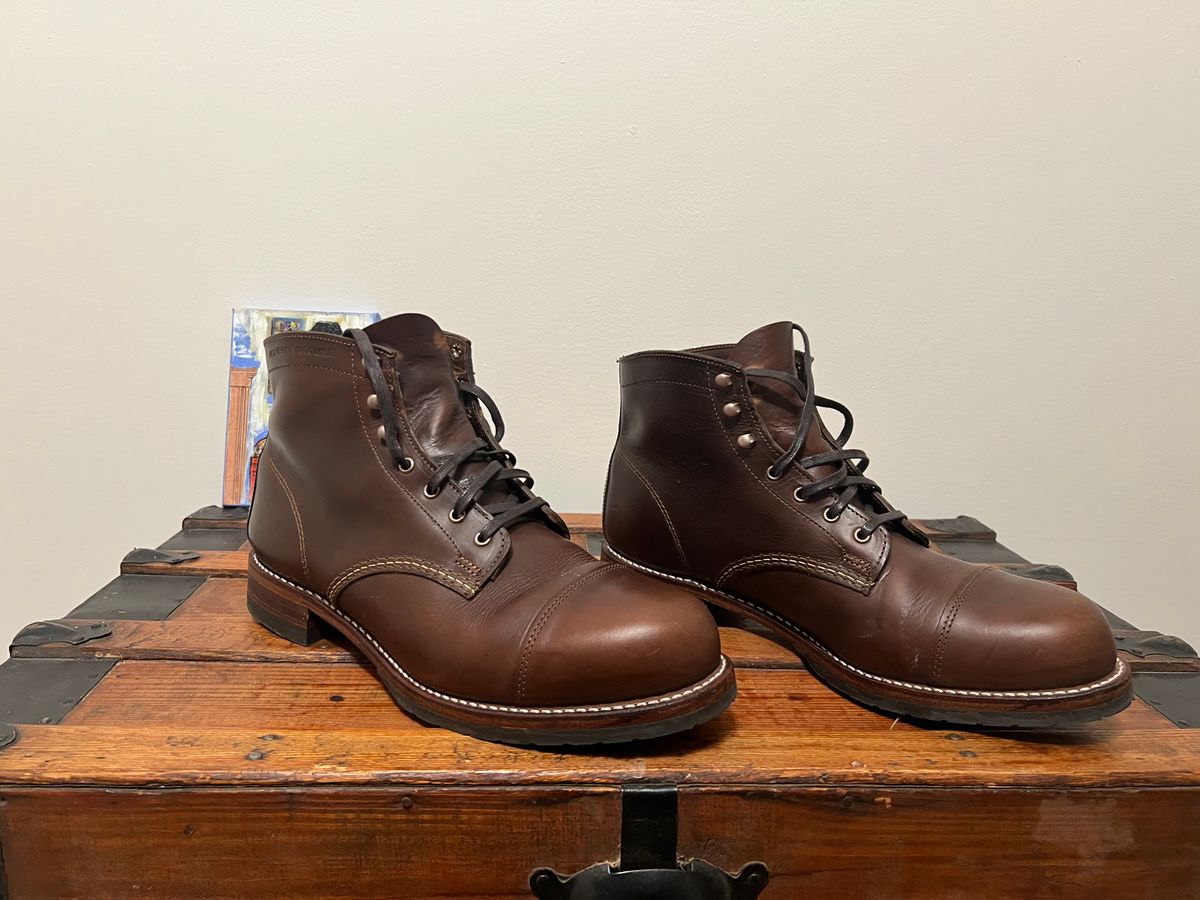 Photo by mluchterhand on December 6, 2025 of the Wolverine 1000 Mile Cap-Toe Boot in Horween Havana Brown Chromexcel.