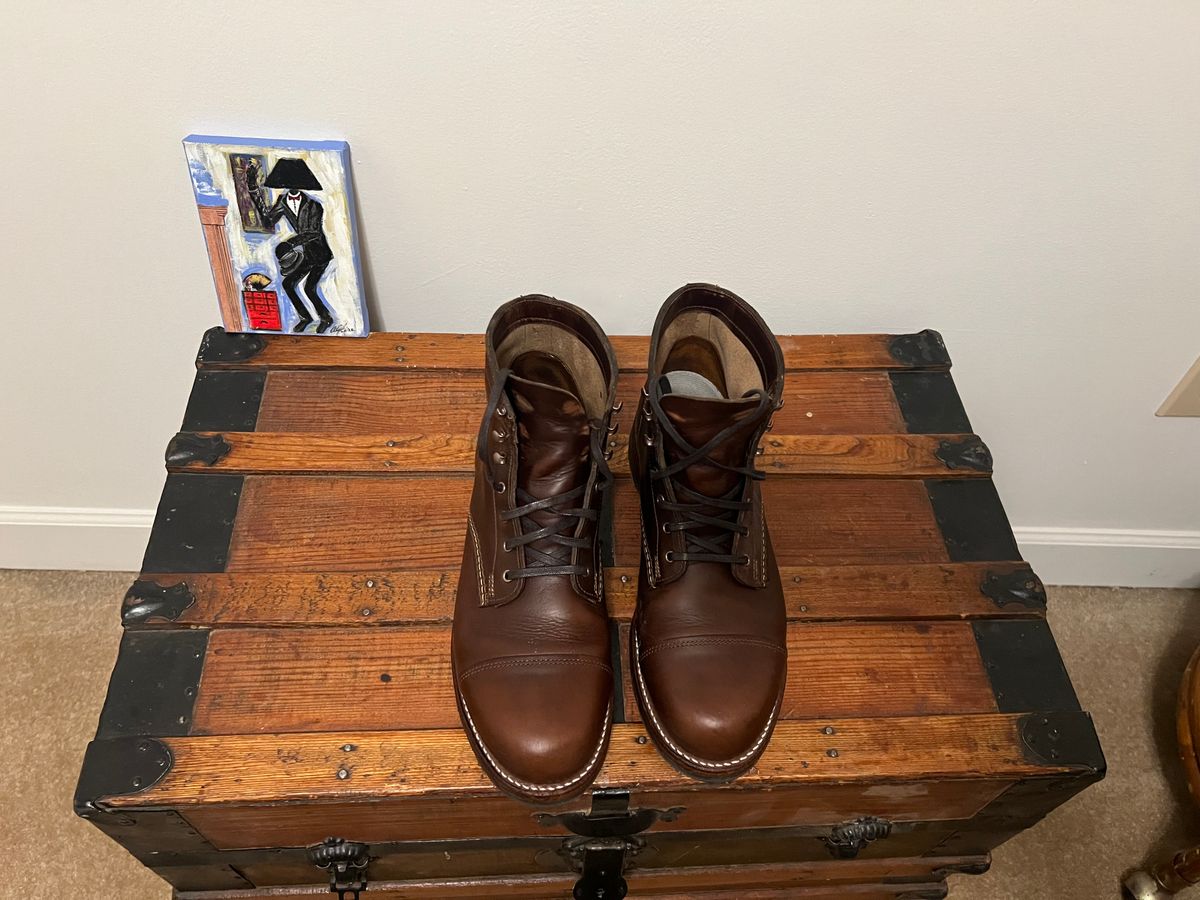 Photo by mluchterhand on December 6, 2025 of the Wolverine 1000 Mile Cap-Toe Boot in Horween Havana Brown Chromexcel.
