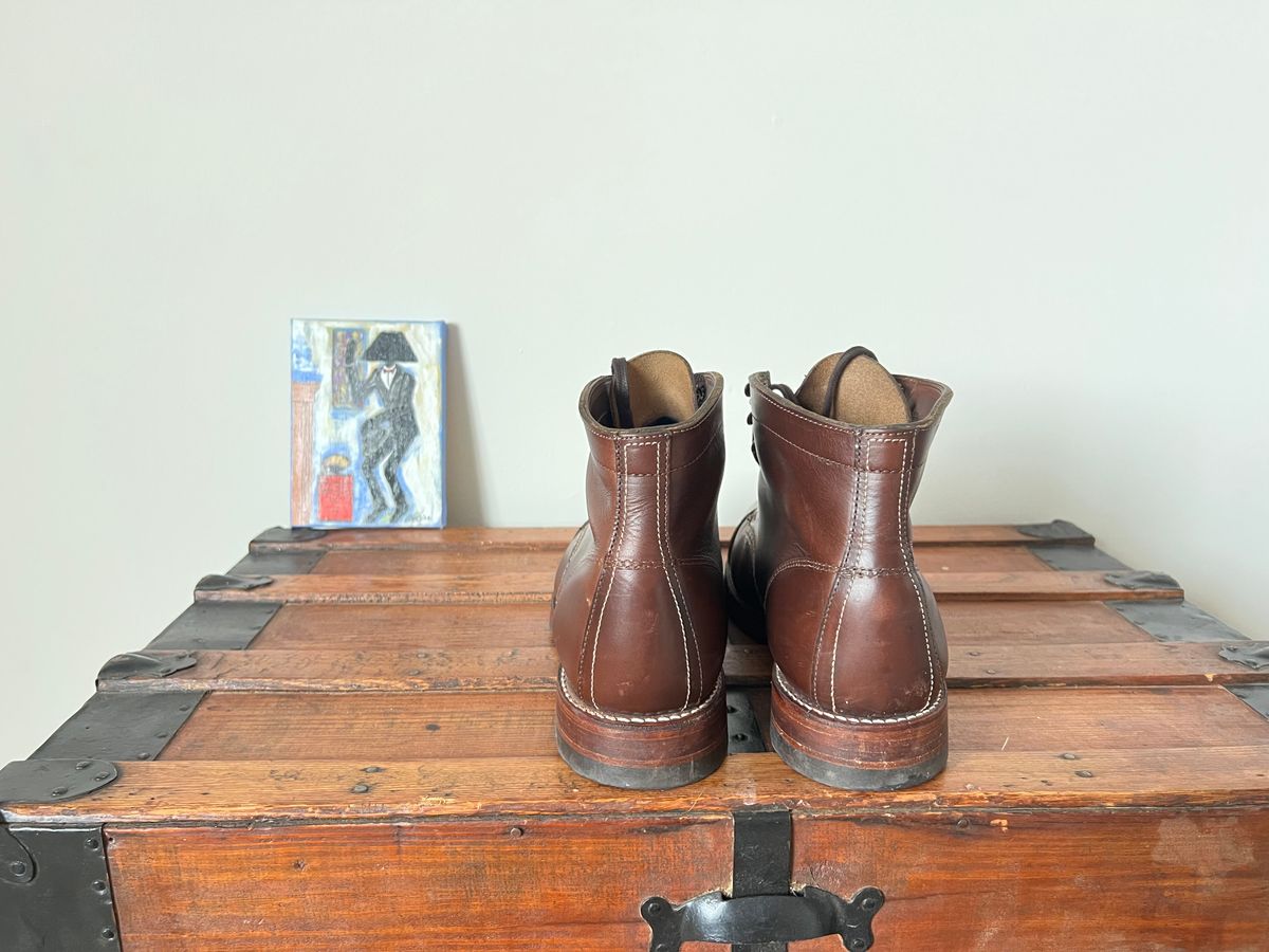Photo by mluchterhand on January 6, 2026 of the Wolverine 1000 Mile Cap-Toe Boot in Horween Havana Brown Chromexcel.