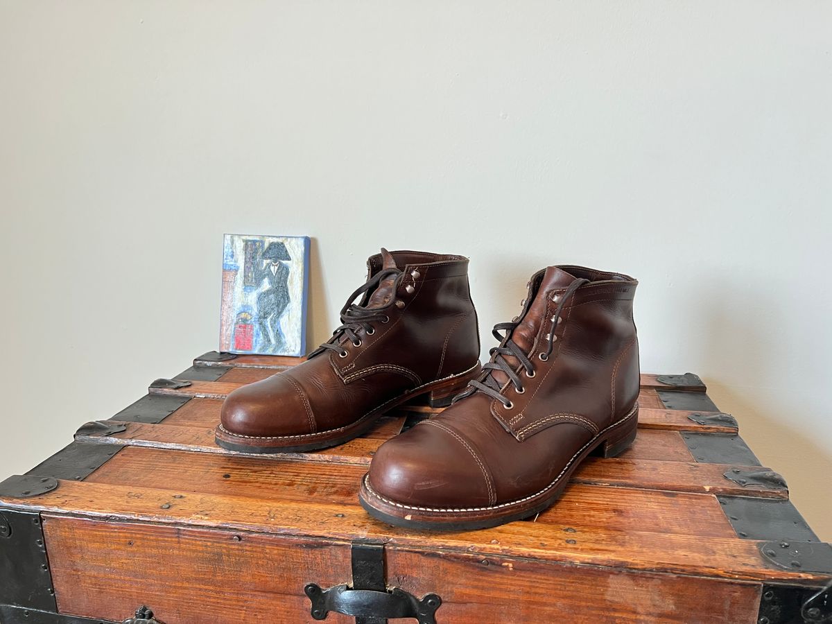 Photo by mluchterhand on January 6, 2026 of the Wolverine 1000 Mile Cap-Toe Boot in Horween Havana Brown Chromexcel.