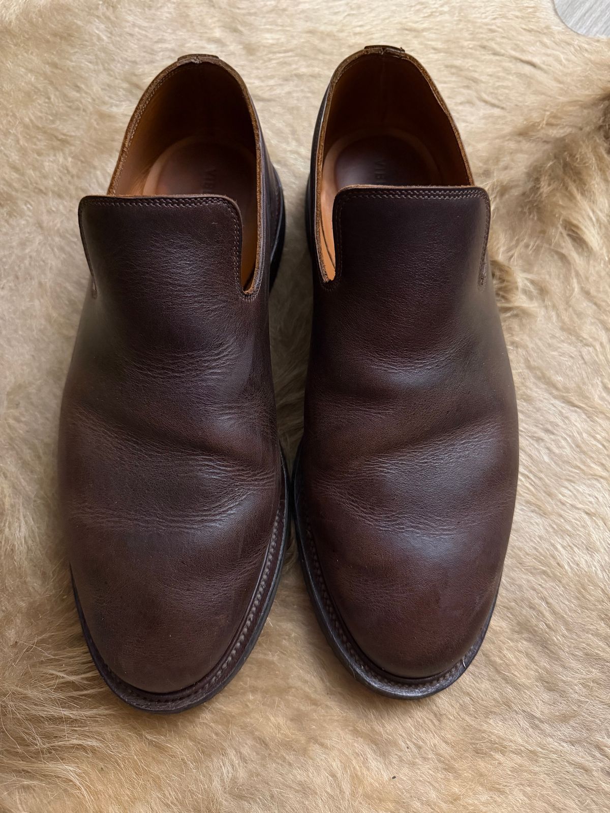 Photo by solidsalami117 on December 6, 2025 of the Viberg Slipper in C.F. Stead Whiskey Phoenix.