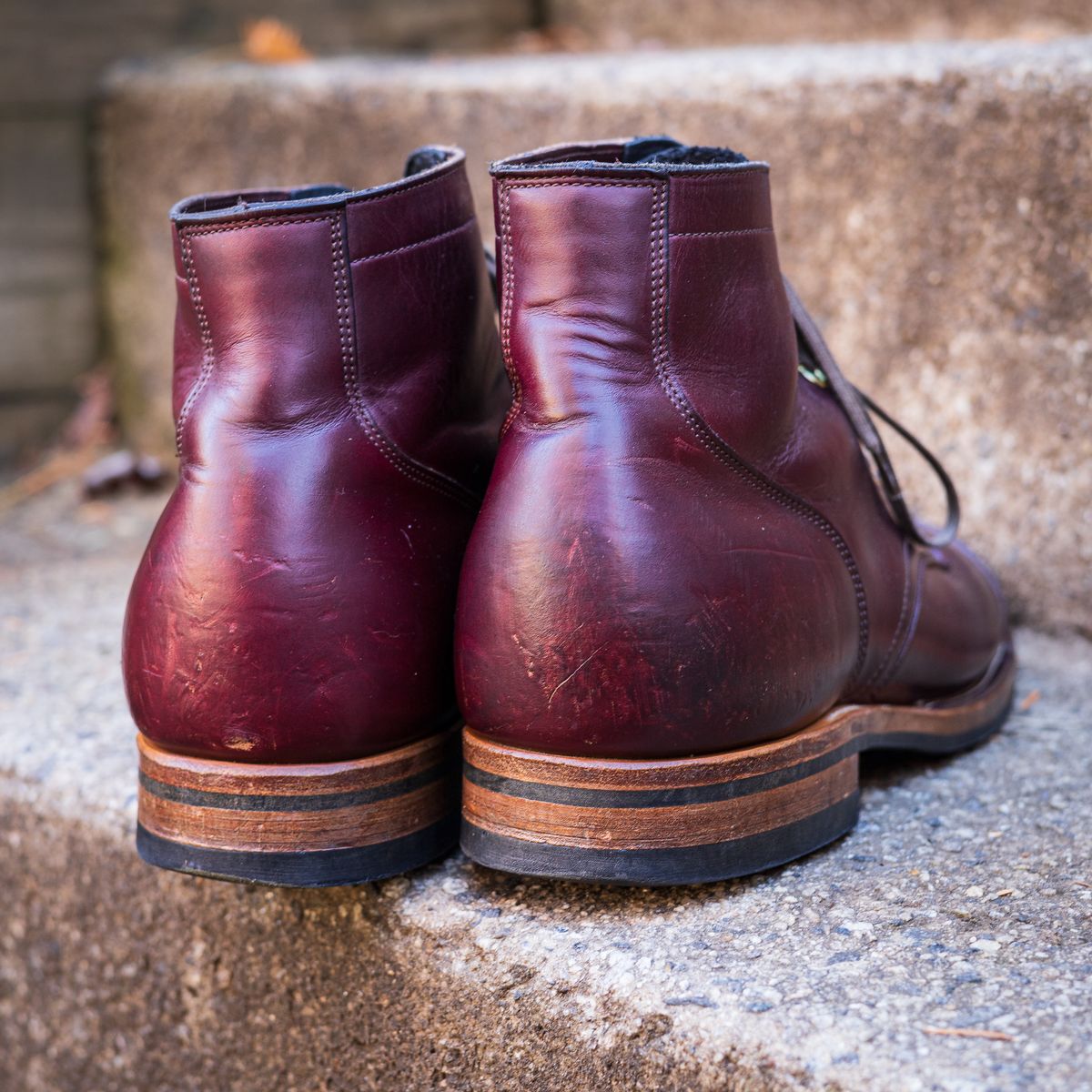Photo by onelastboot on December 1, 2022 of the Viberg Service Boot in Horween Color 8 Chromexcel.
