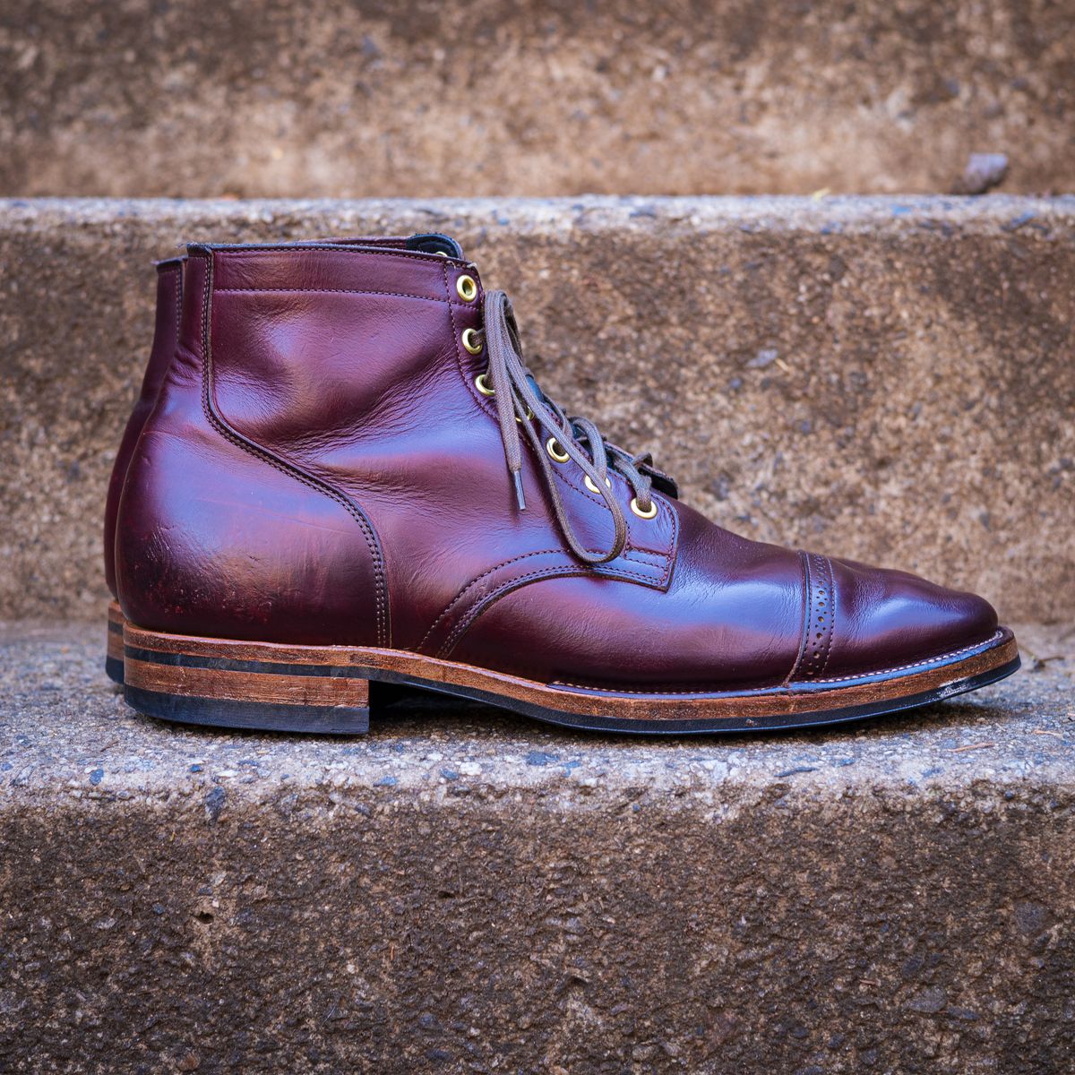 Photo by onelastboot on December 1, 2022 of the Viberg Service Boot in Horween Color 8 Chromexcel.