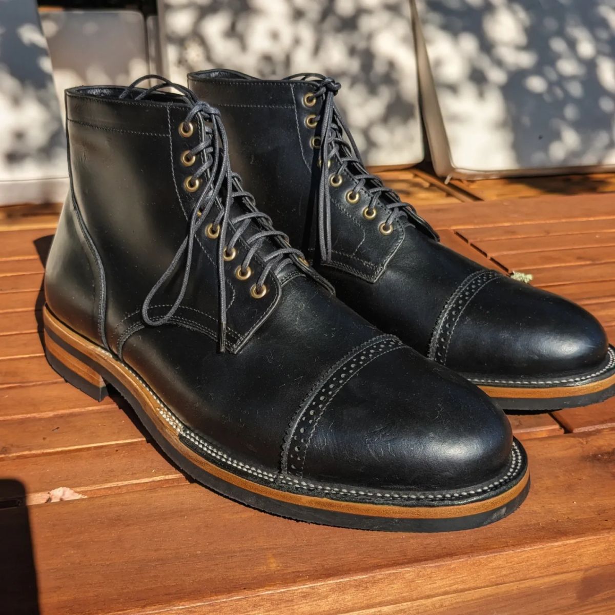 Photo by chefRichH on August 13, 2023 of the Christian Daniel Larry Lace Up Boot in LeFarc Black Albatros.