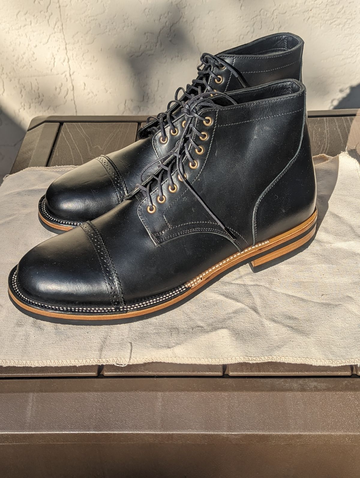 Photo by chefRichH on October 1, 2023 of the Christian Daniel Larry Lace Up Boot in LeFarc Black Albatros.