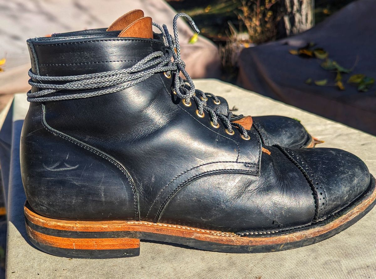 Photo by chefRichH on January 1, 2024 of the Christian Daniel Larry Lace Up Boot in LeFarc Black Albatros.