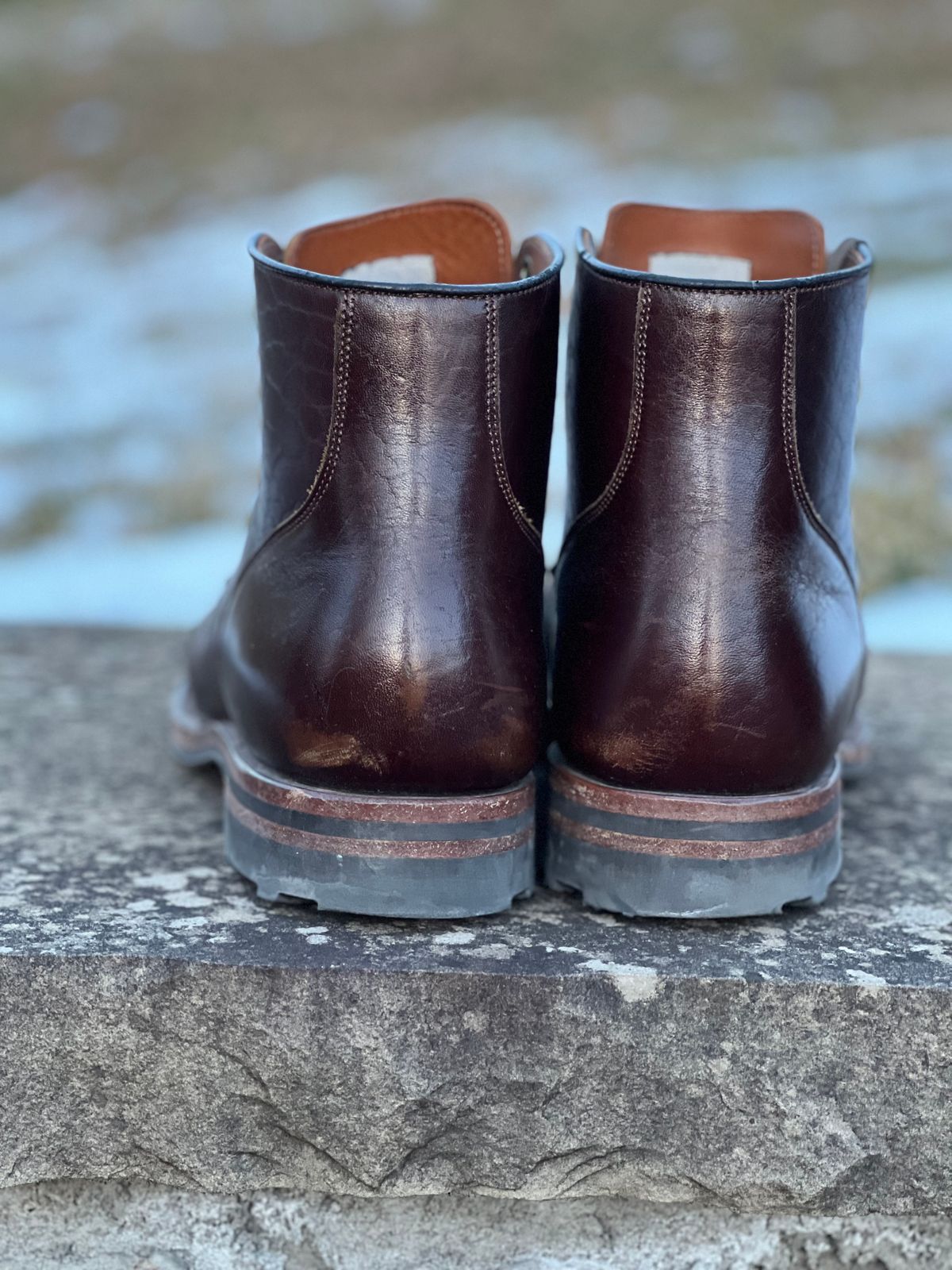 Photo by wvbootsndenim on February 5, 2023 of the Viberg Service Boot in Shinki Dark Brown Oiled Horsebutt.