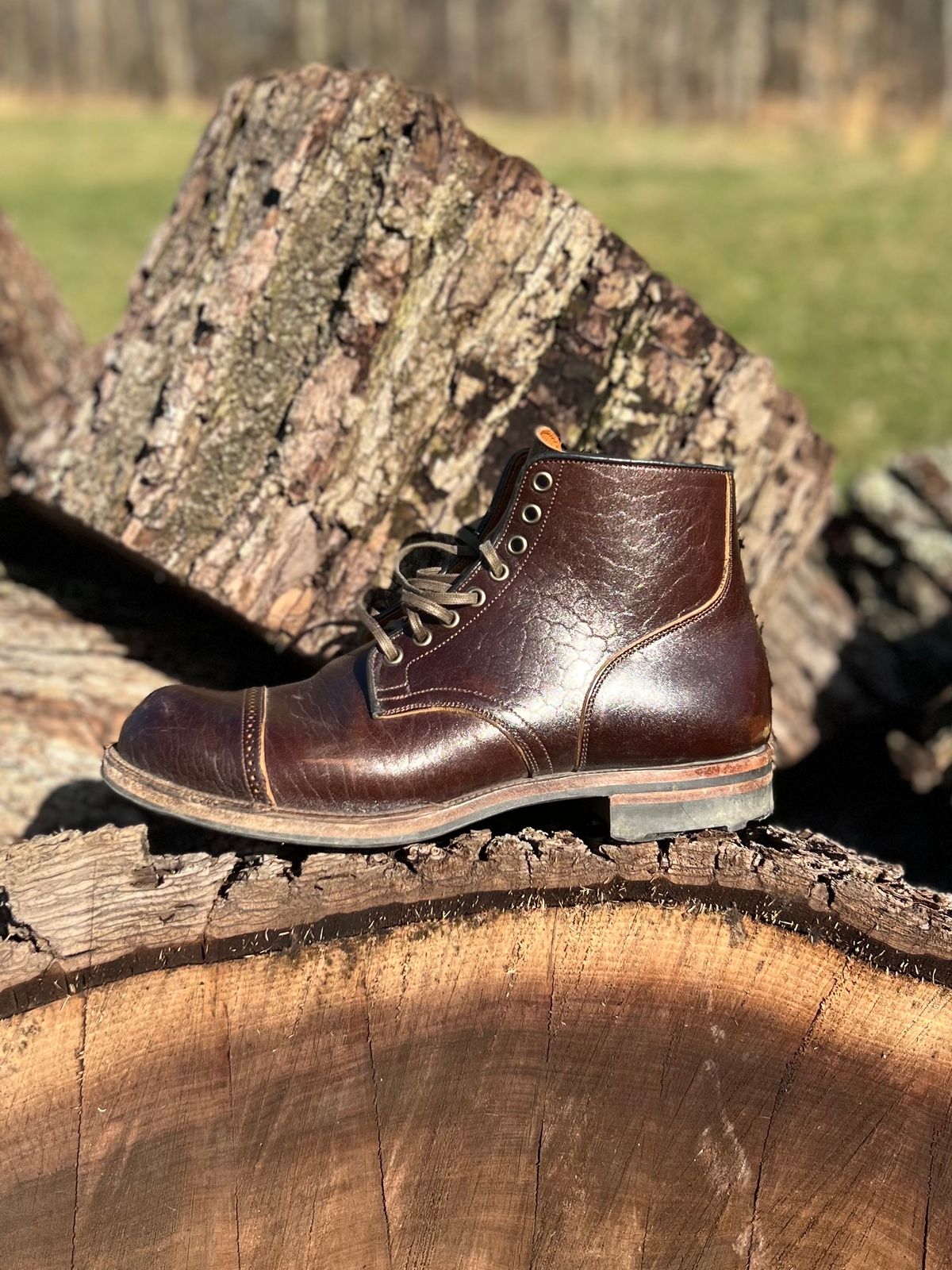 Photo by wvbootsndenim on March 4, 2023 of the Viberg Service Boot in Shinki Dark Brown Oiled Horsebutt.